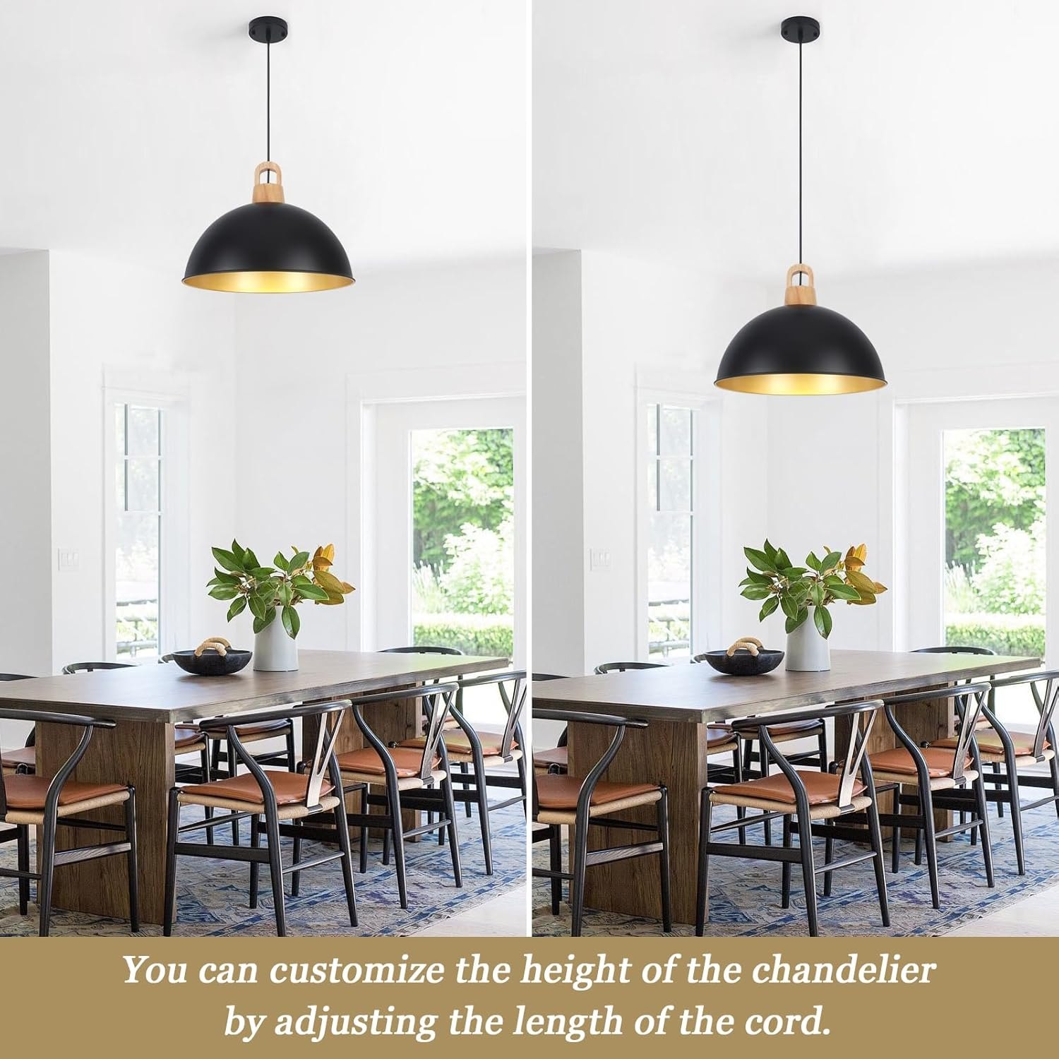 Generies 18'' Pendant Lights for Kitchen Island Large Dome Chandelier Black Pendant — photo 4
