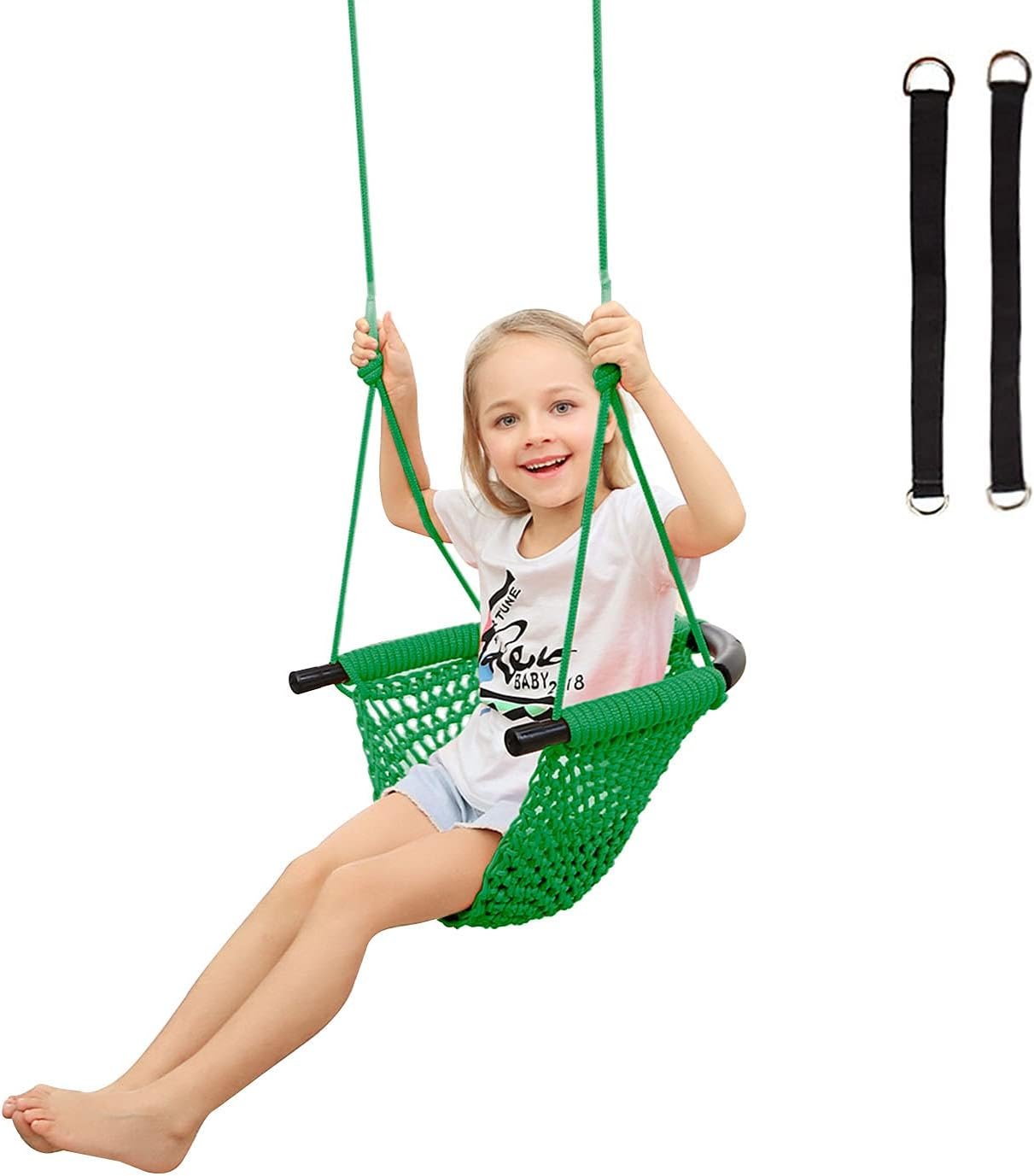 RedSwing Kids Swing seat with Adjustable Ropes, Hand-Knitting Child Swing