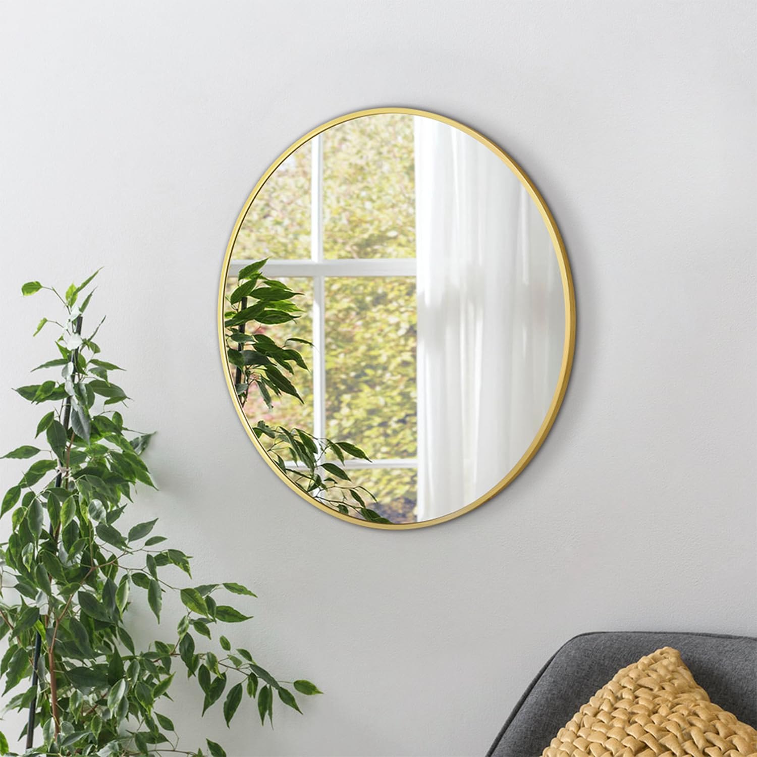 Round Mirror, Gold Round Mirror 20 Inch Round Bathroom Mirror Round Wall — photo 2