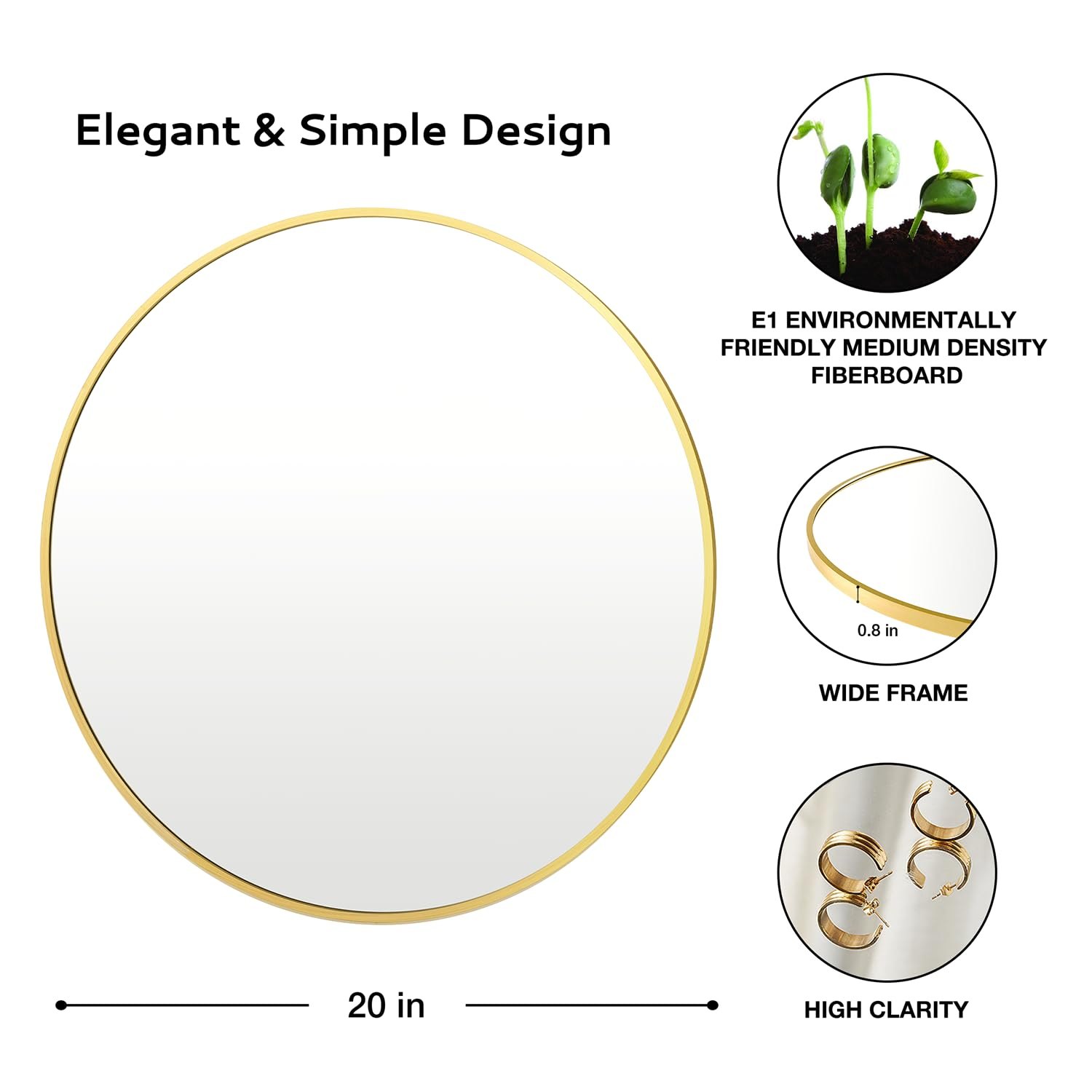 Round Mirror, Gold Round Mirror 20 Inch Round Bathroom Mirror Round Wall — photo 4