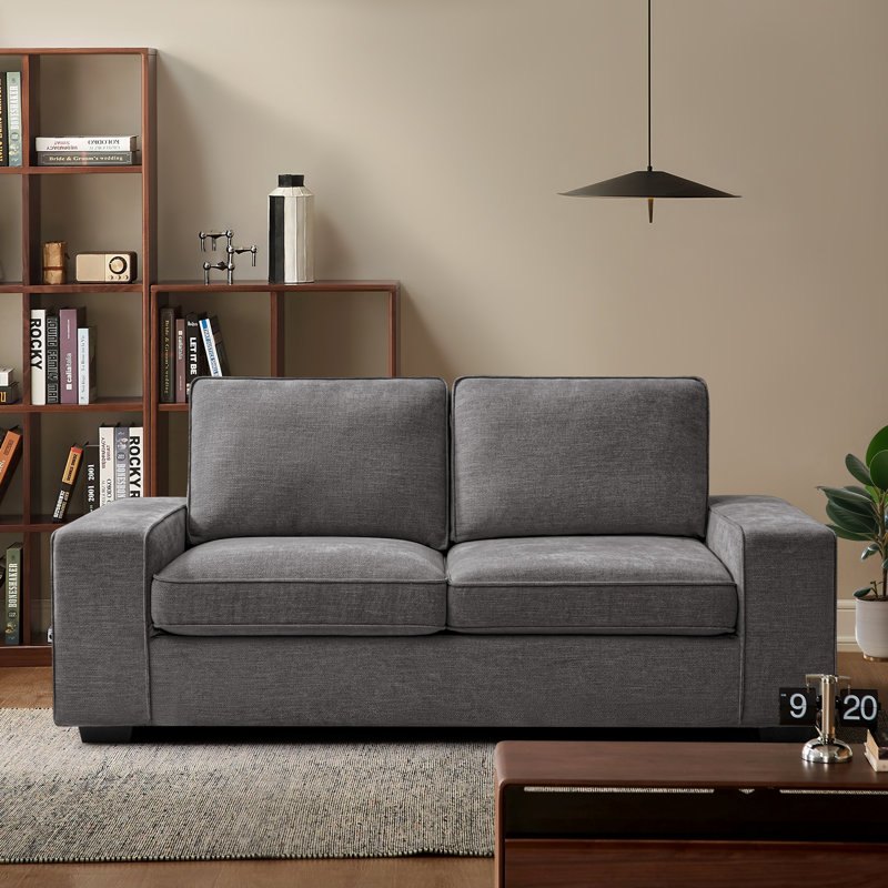Vroni 71.6'' Upholstered Chenille Loveseat Square Arms Sofa Modern Style Couch with Detachable Sofa Cover Fabric: Dark Gray Canvas