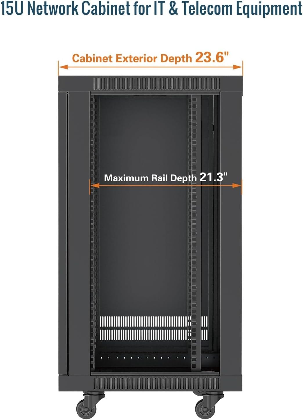 Tecmojo 15U Wall Mount Rack, 23.6 Inch Depth, Holds Up to 176 Lbs, Enclosed Kit for 19 Inch Network, Server and AV Gear, Mesh Door (Elite Collection) 15U/23.6in Depth/Mesh Door PM