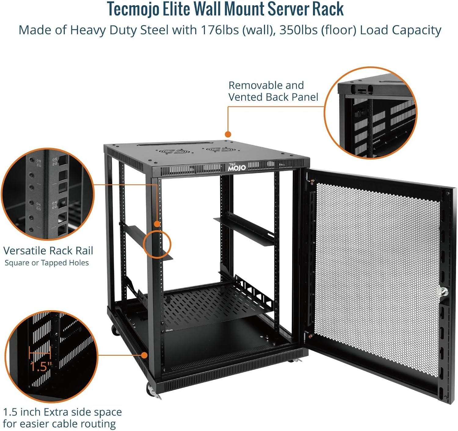 Tecmojo 15U Wall Mount Rack, 23.6 Inch Depth, Holds Up to 176 Lbs, Enclosed Kit for 19 Inch Network, Server and AV Gear, Mesh Door (Elite Collection) 15U/23.6in Depth/Mesh Door PM — photo 4