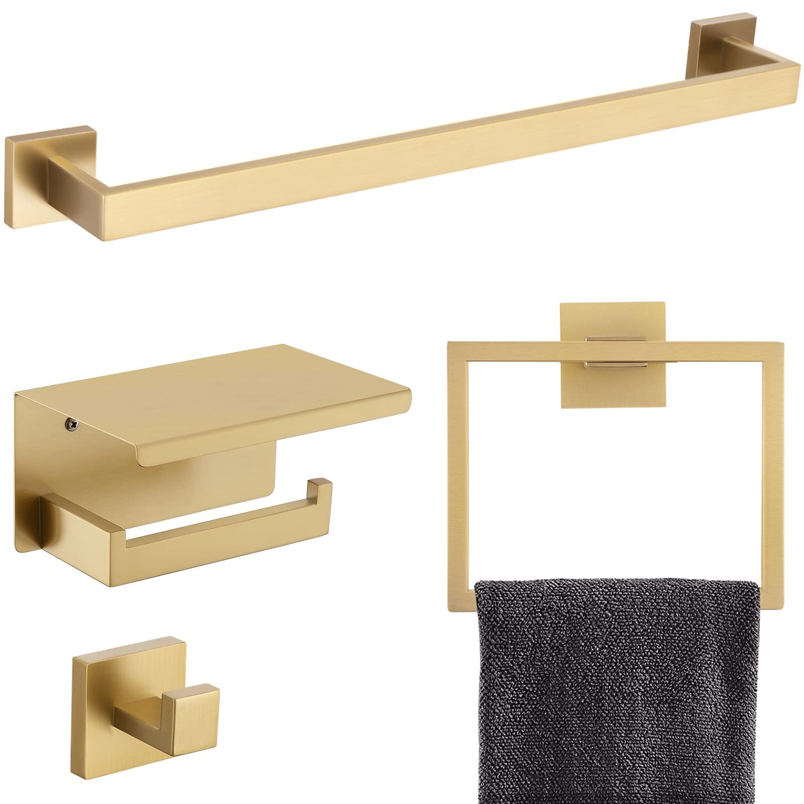 Brushed Gold Bathroom Towel Bar Holder Sets Premium Stainless Steel
