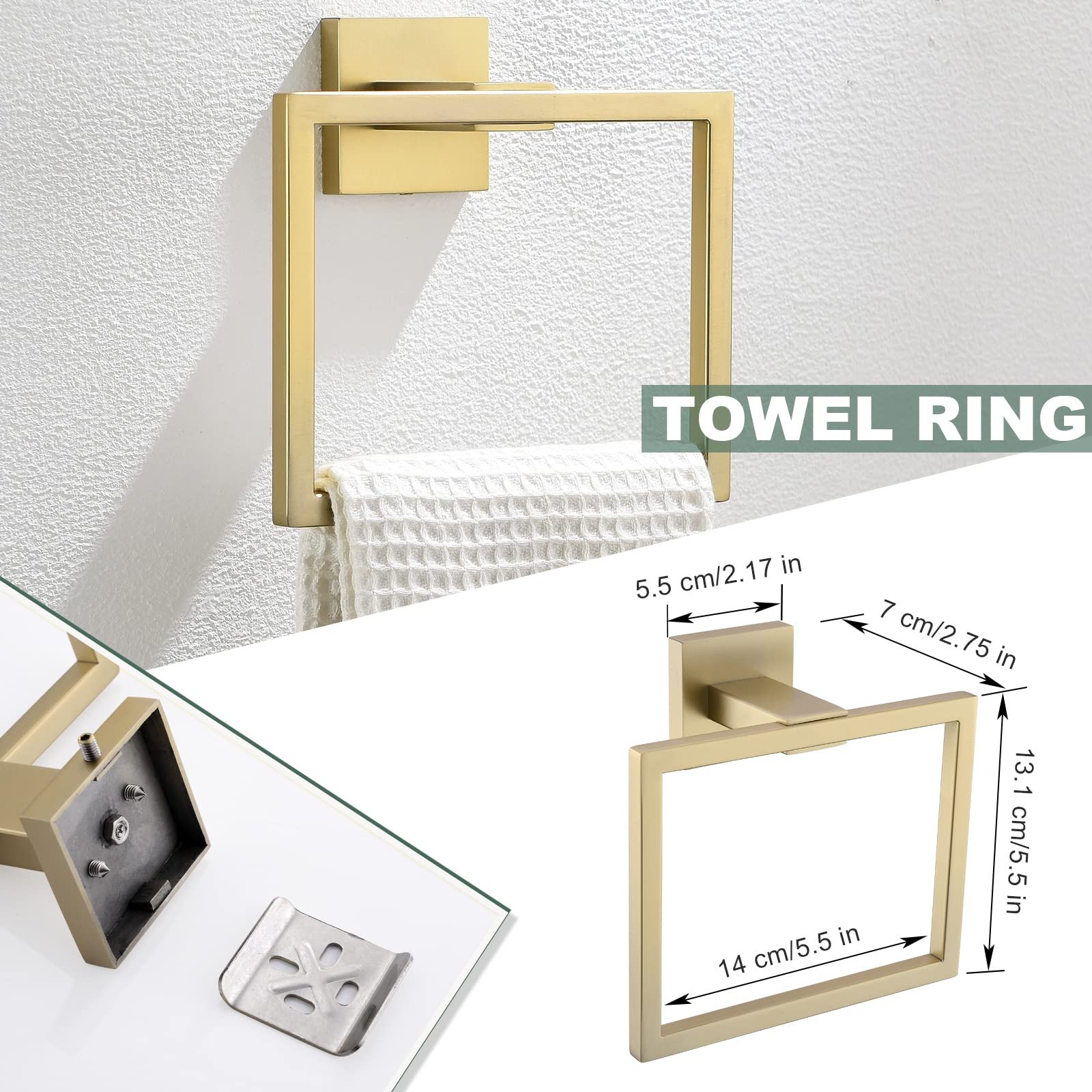 Brushed Gold Bathroom Towel Bar Holder Sets Premium Stainless Steel — photo 5