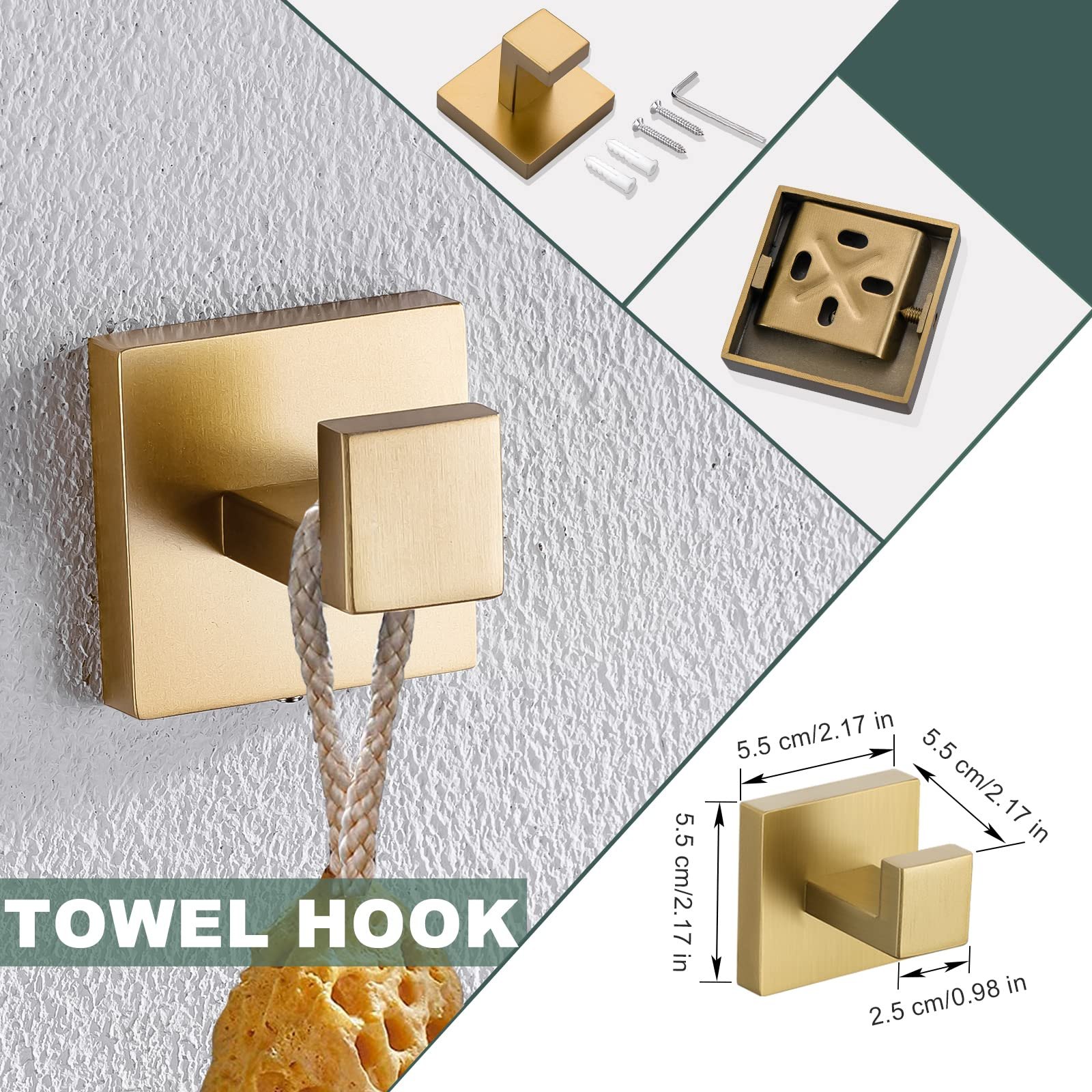 Brushed Gold Bathroom Towel Bar Holder Sets Premium Stainless Steel — photo 6