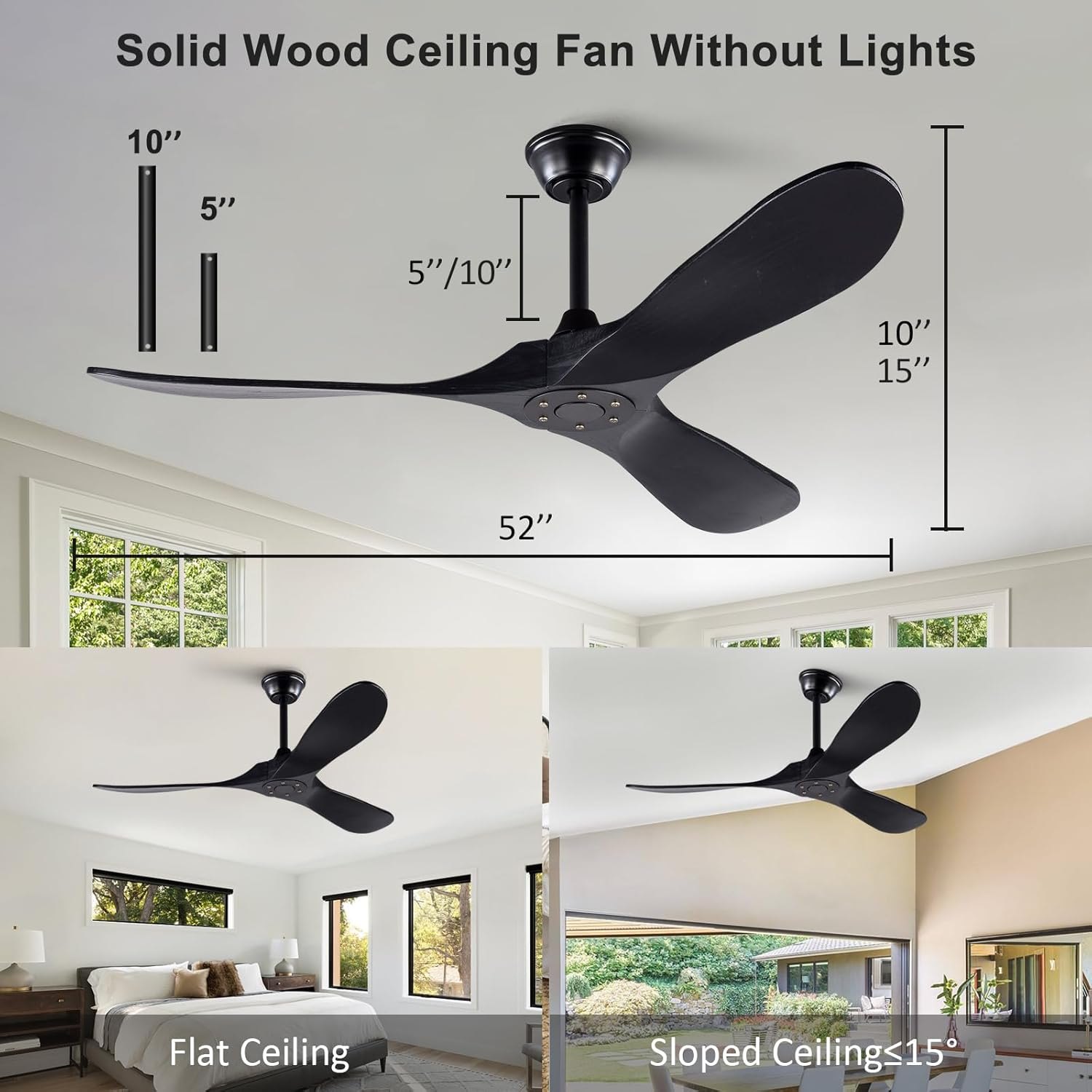 BOOMJOY Black 52 Inch Wood Ceiling Fan — photo 3