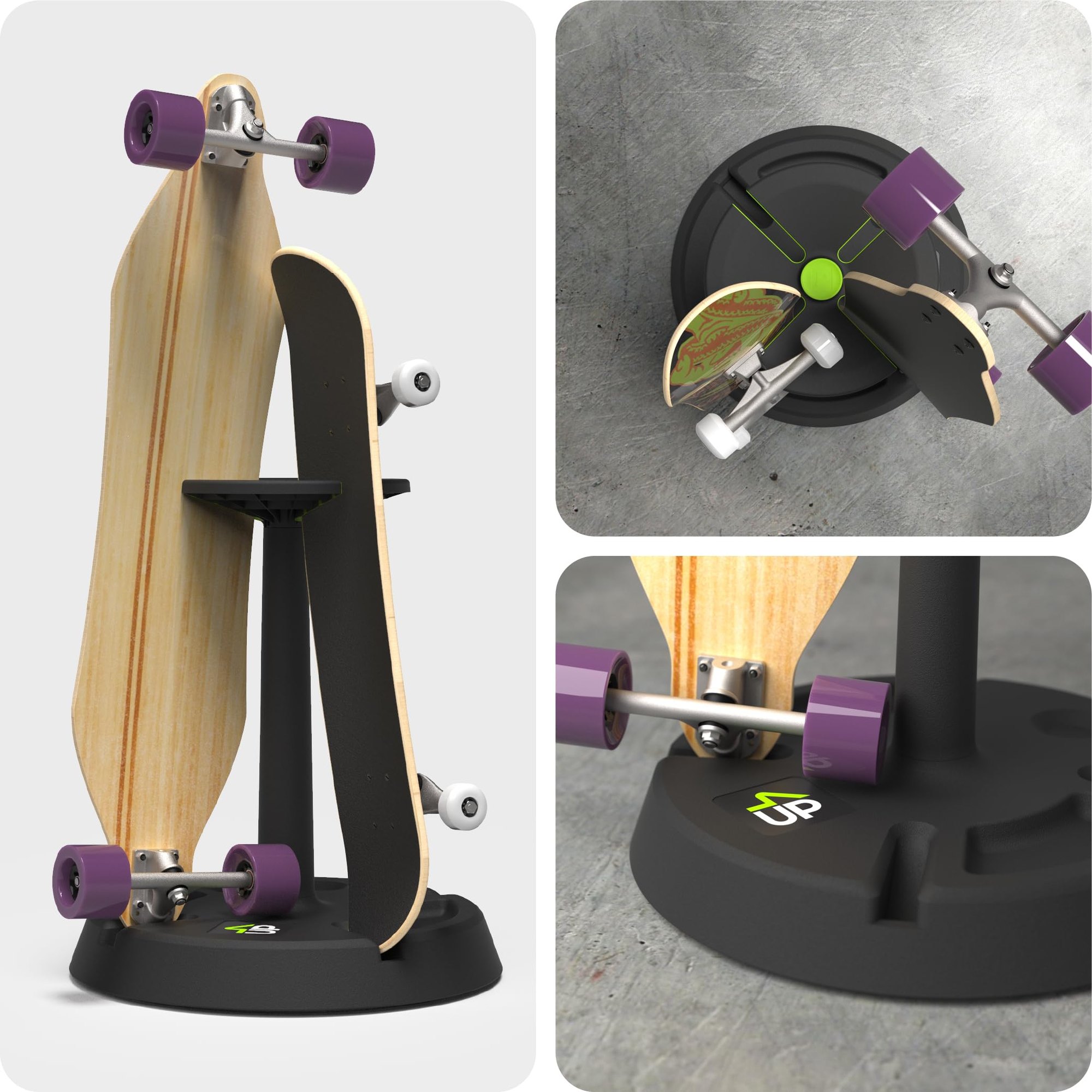 4-Up Skateboard Stand - Compact Floor Rack Holds 4 Deck Longboard, Skate Board Holder Rack, Protects Wall Mount - Skateboard Accessories, Lightweight & Portable - for Display & Storage Item Location: NSH-17-28-04 — photo 6