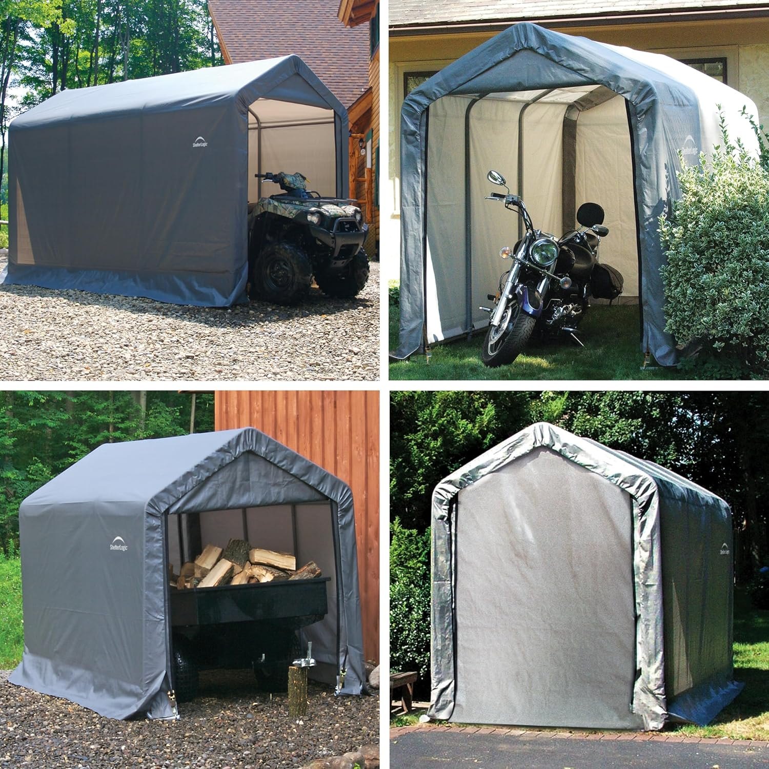 ShelterLogic 6' x 12' Shed-in-a-Box All Season Steel Metal Frame Peak Roof Outdoor Storage Shed with Waterproof Cover and Heavy Duty Reusable Auger Anchors, Grey Gray 6' x 12' x 8' Peak Storage Shed — photo 2