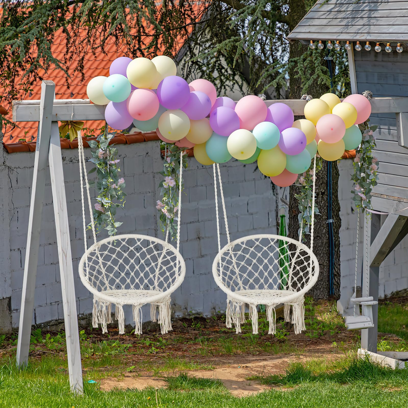 Macrame Hammock Chair Swing with Hardware Kits, Handmade Knitted Hanging Chair for Bedroom,Indoor,Outdoor, Balcony, Yard, Porch- 265 Pound Capacity -29.53" L x 29.53" W x 45.28" H — photo 4