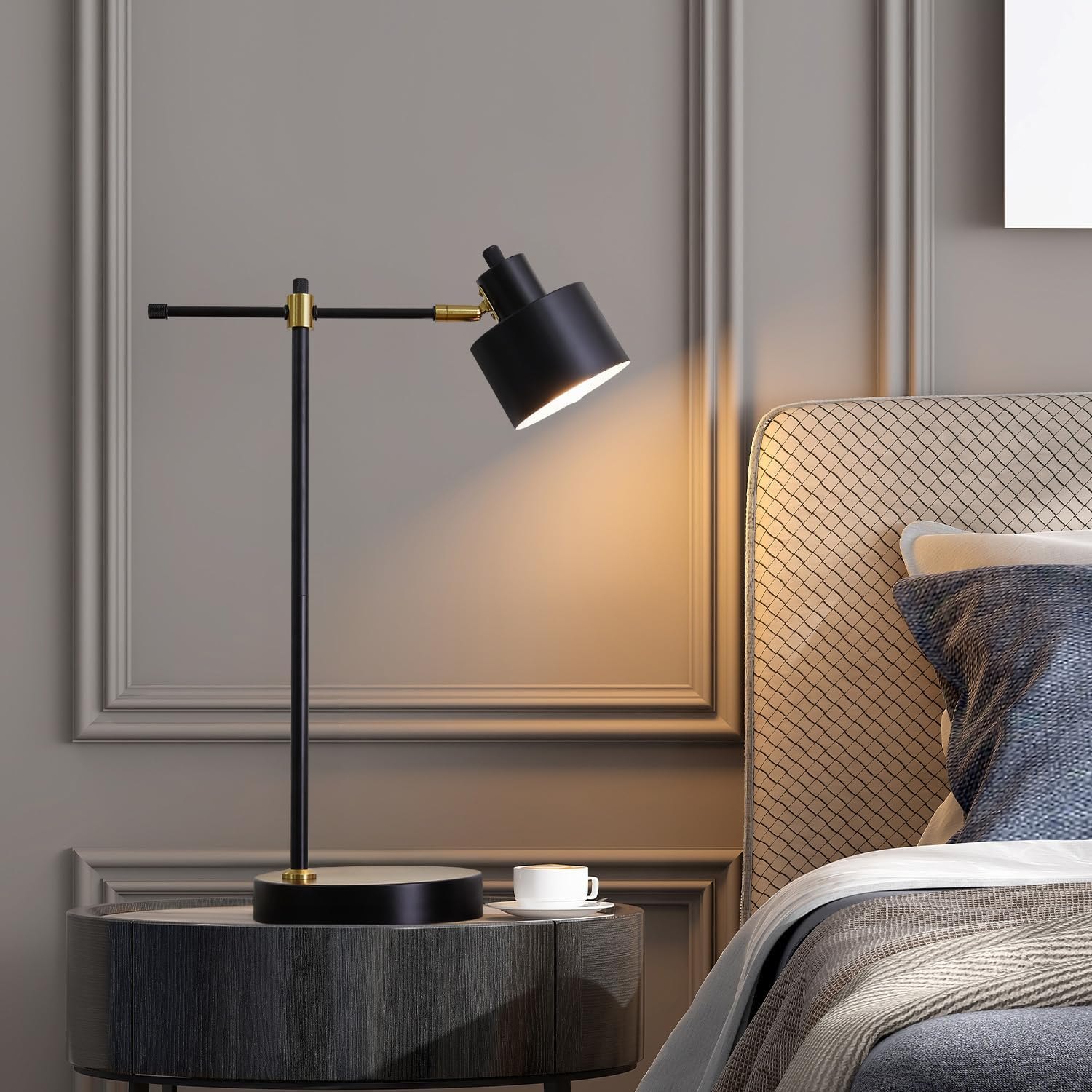 OYEARS Modern Industrial Desk Lamp for Reading LED 22.2“ Metal Table Lamp Light for Office Bedroom Study Room Living Room Nightstand Bedside Lamps Gold and Matte Black Accent (Black, Bulb Included) Black-N — photo 3