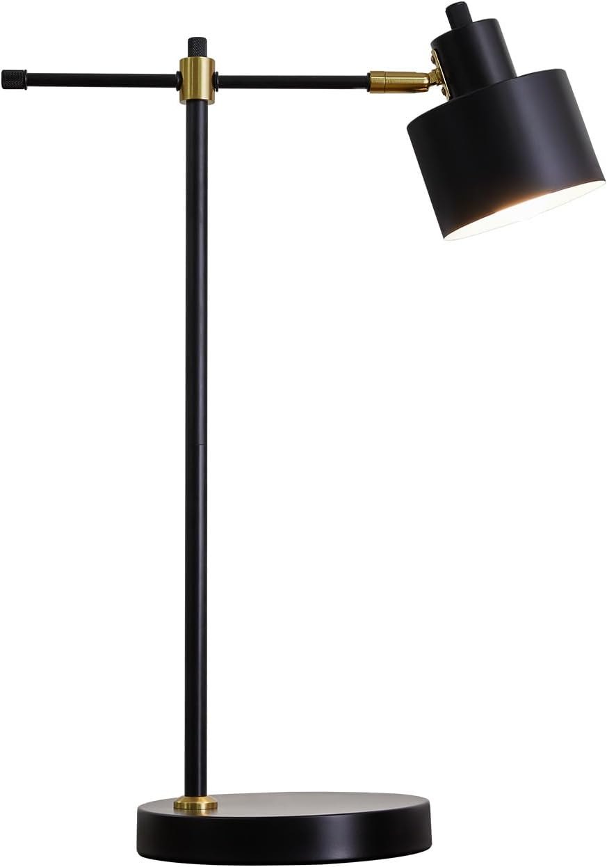 OYEARS Modern Industrial Desk Lamp for Reading LED 22.2“ Metal Table Lamp Light for Office Bedroom Study Room Living Room Nightstand Bedside Lamps Gold and Matte Black Accent (Black, Bulb Included) Black-N — photo 6