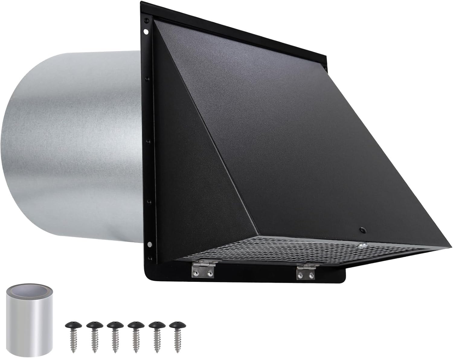 10 Inch Hooded Wall Vent with Screen and Damper,Exterior Wall Exhaust Vent Cover Cap for Kitchen Range Hood Dryer Duct Ventilation Outside Air Exhaust Application,Galvanized Steel,Black