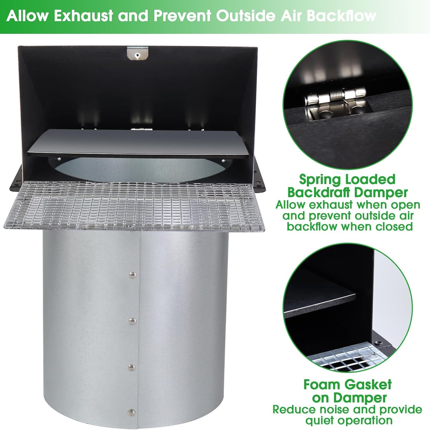 10 Inch Hooded Wall Vent with Screen and Damper,Exterior Wall Exhaust Vent Cover Cap for Kitchen Range Hood Dryer Duct Ventilation Outside Air Exhaust Application,Galvanized Steel,Black — photo 5