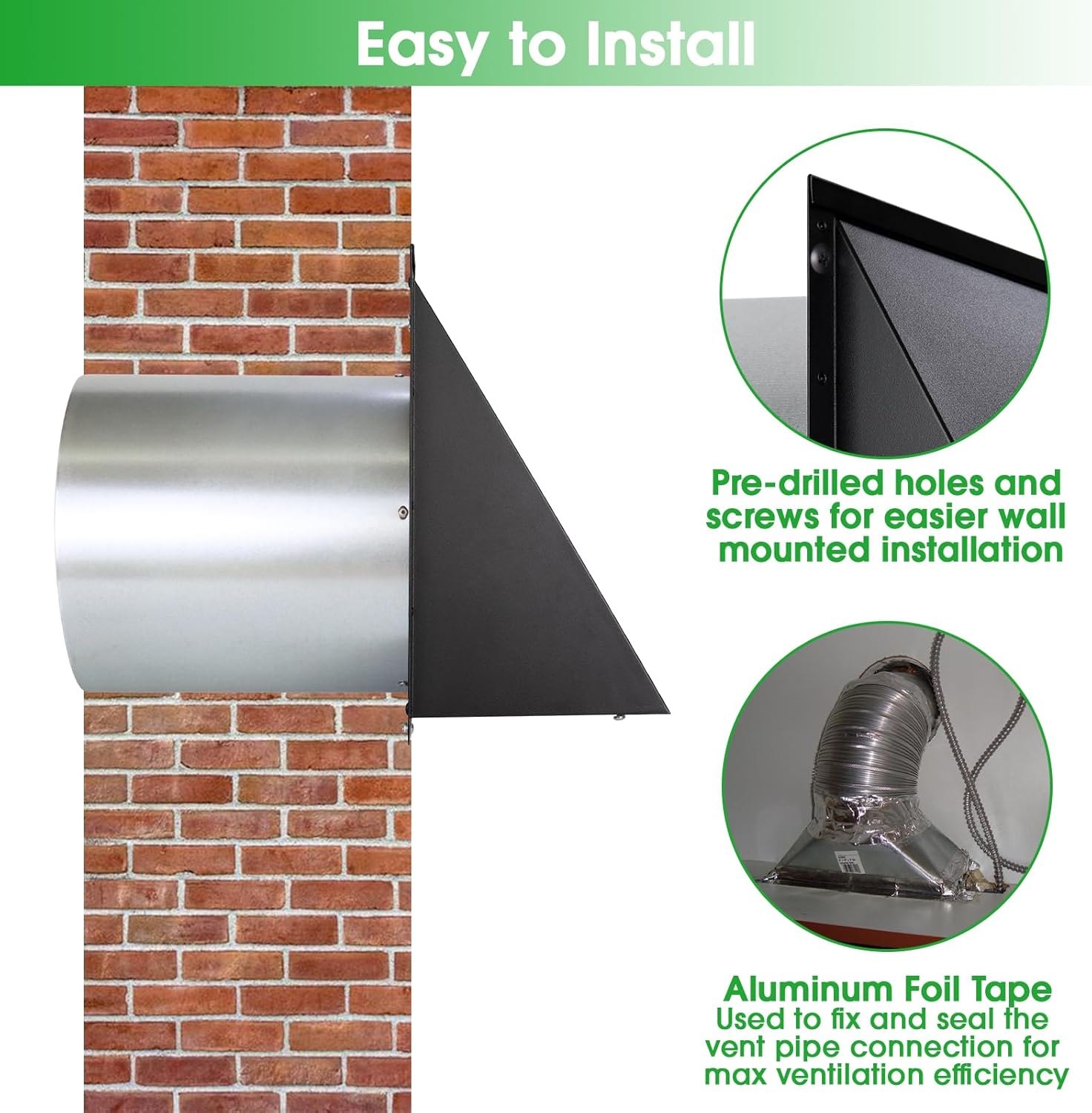 10 Inch Hooded Wall Vent with Screen and Damper,Exterior Wall Exhaust Vent Cover Cap for Kitchen Range Hood Dryer Duct Ventilation Outside Air Exhaust Application,Galvanized Steel,Black — photo 6