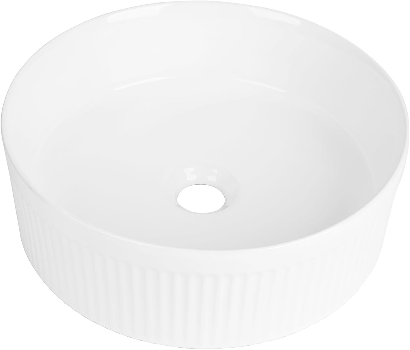 Round Vessel Sink 14 Inch Above Counter - White Ceramic Countertop Bathroom Sink, 14" x 14" Modern Vanity Art Basin Porcelain Hand Wash Basin White 14" x 14" Round — photo 2