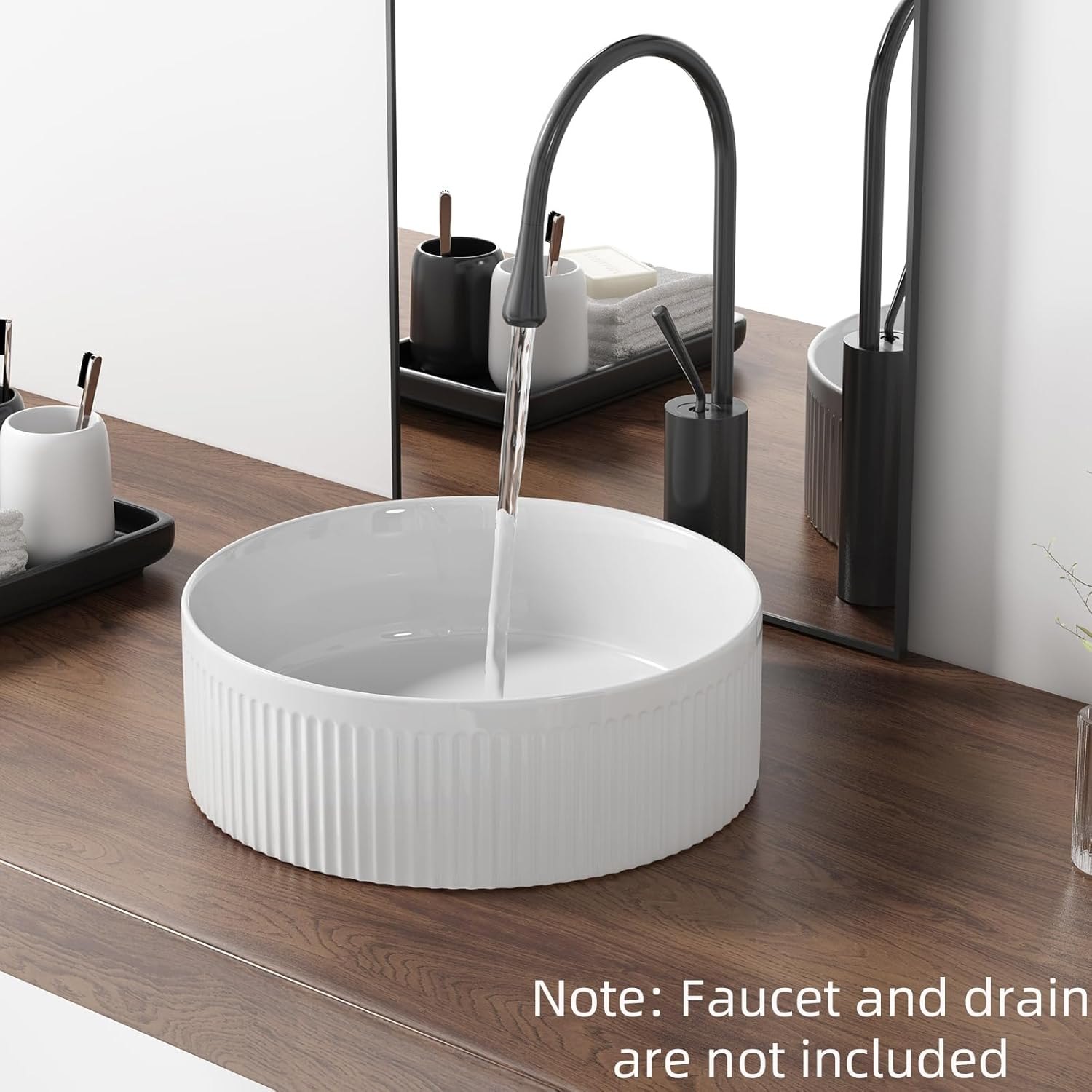 Round Vessel Sink 14 Inch Above Counter - White Ceramic Countertop Bathroom Sink, 14" x 14" Modern Vanity Art Basin Porcelain Hand Wash Basin White 14" x 14" Round — photo 3