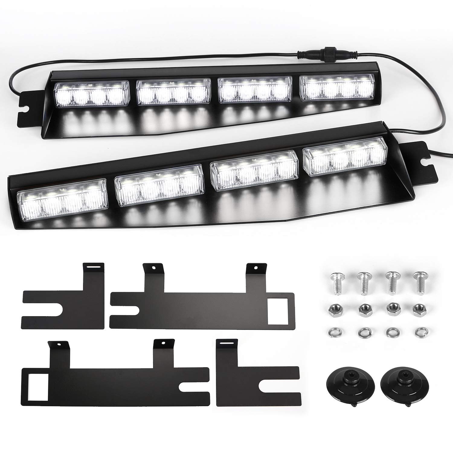 ASPL 32LED Visor Lights 26 Flash Patterns Windshield Emergency Hazard Warning Strobe Beacon Split Mount Deck Dash Lamp With Extend Bracket (White)