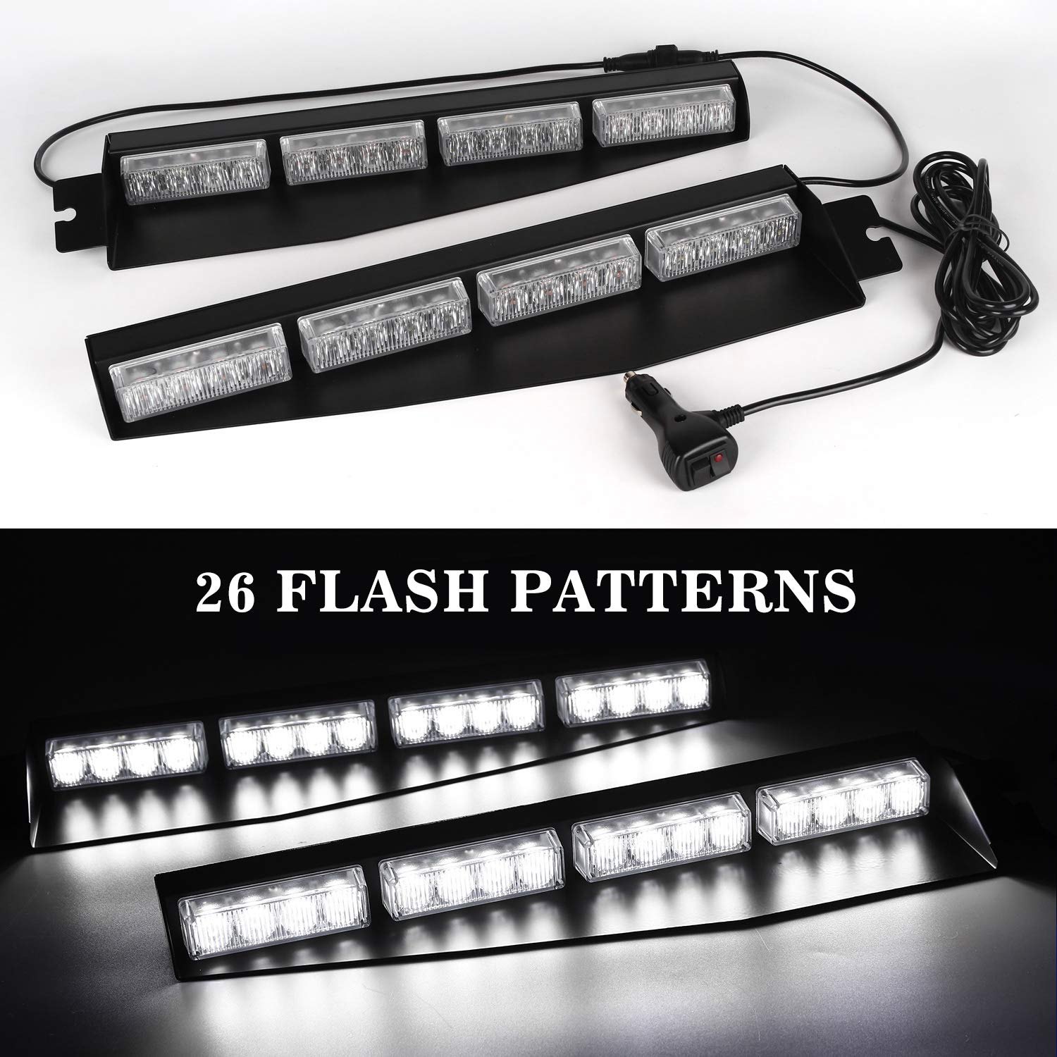 ASPL 32LED Visor Lights 26 Flash Patterns Windshield Emergency Hazard Warning Strobe Beacon Split Mount Deck Dash Lamp With Extend Bracket (White) — photo 2