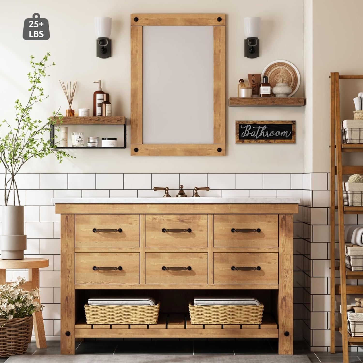 QEEIG ?Bathroom Shelves Over Toilet - Paper Storage Wall Mounted Farmhouse Decor Decorations Aesthetic Décor Sign Small Floating Shelf 2+1 Set 16 inch, Rustic Brown (020BN) A. Brown — photo 4