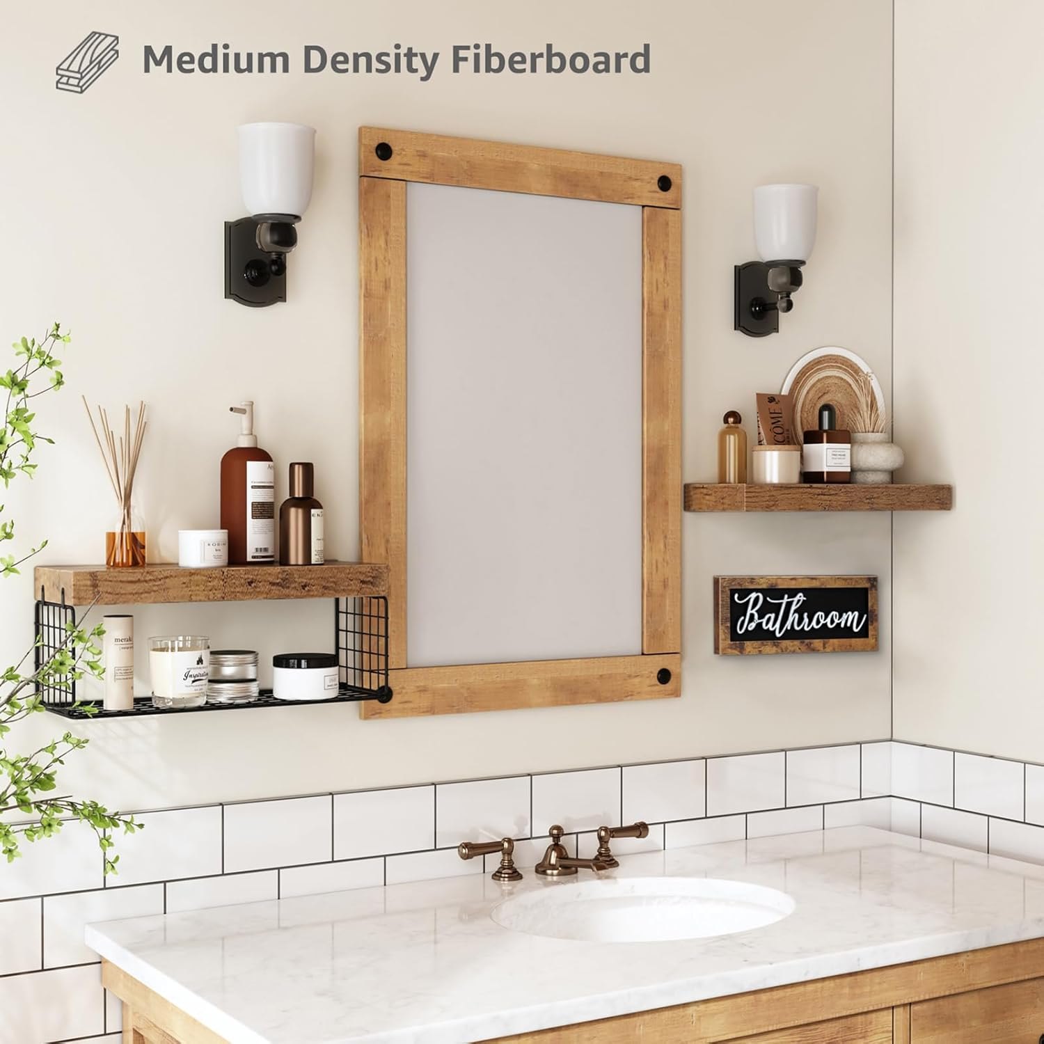 QEEIG ?Bathroom Shelves Over Toilet - Paper Storage Wall Mounted Farmhouse Decor Decorations Aesthetic Décor Sign Small Floating Shelf 2+1 Set 16 inch, Rustic Brown (020BN) A. Brown — photo 5