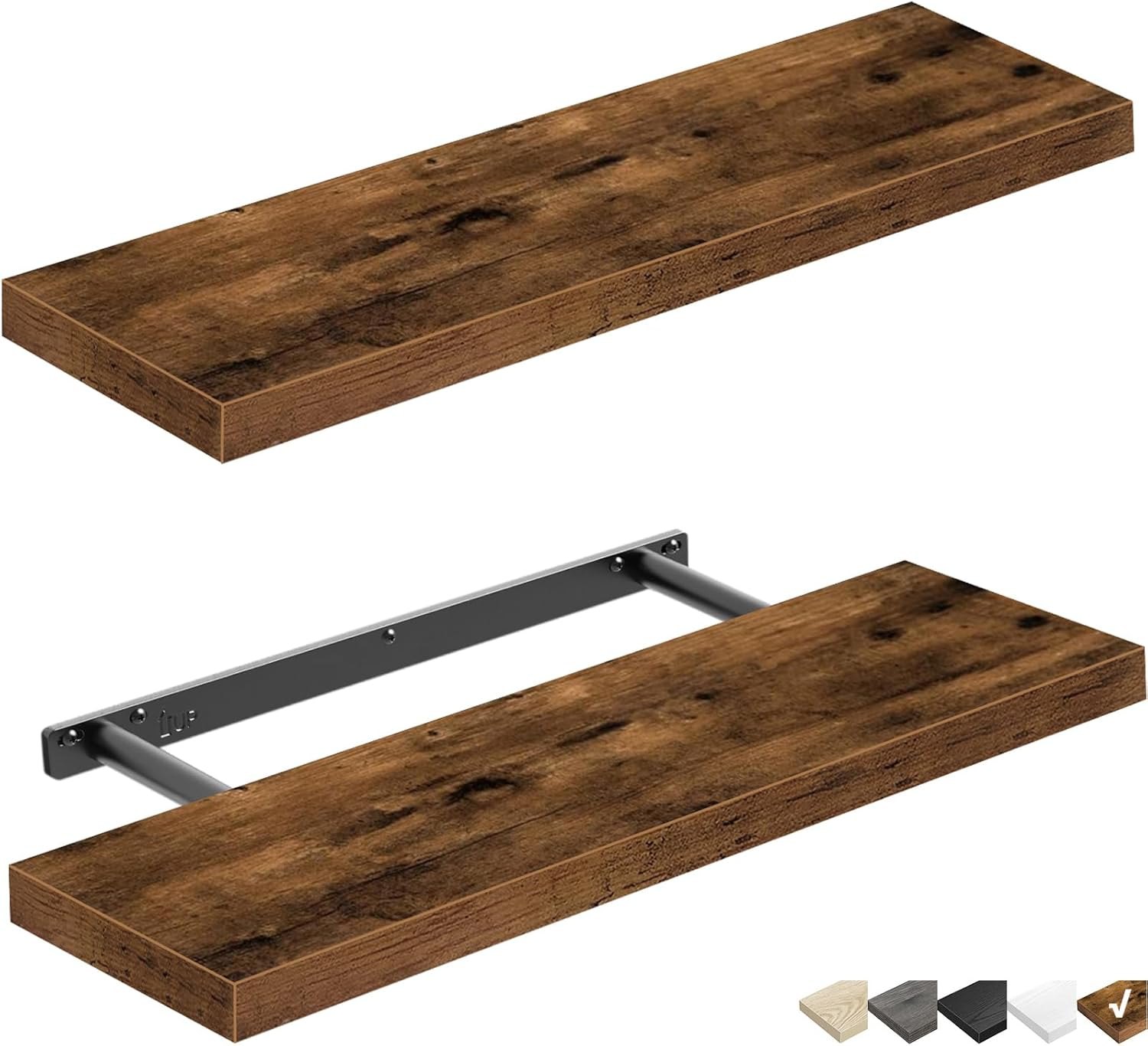 QEEIG Floating Shelves for Wall 23.6" Long - Wall Mounted Shelf Bathroom Kitchen Living Room Bedroom Farmhouse Home Decor Display Bookshelf Large 23.6 x 9.3 inch Set of 2, Rustic Brown (008-60BN) 23.6" A. Brown
