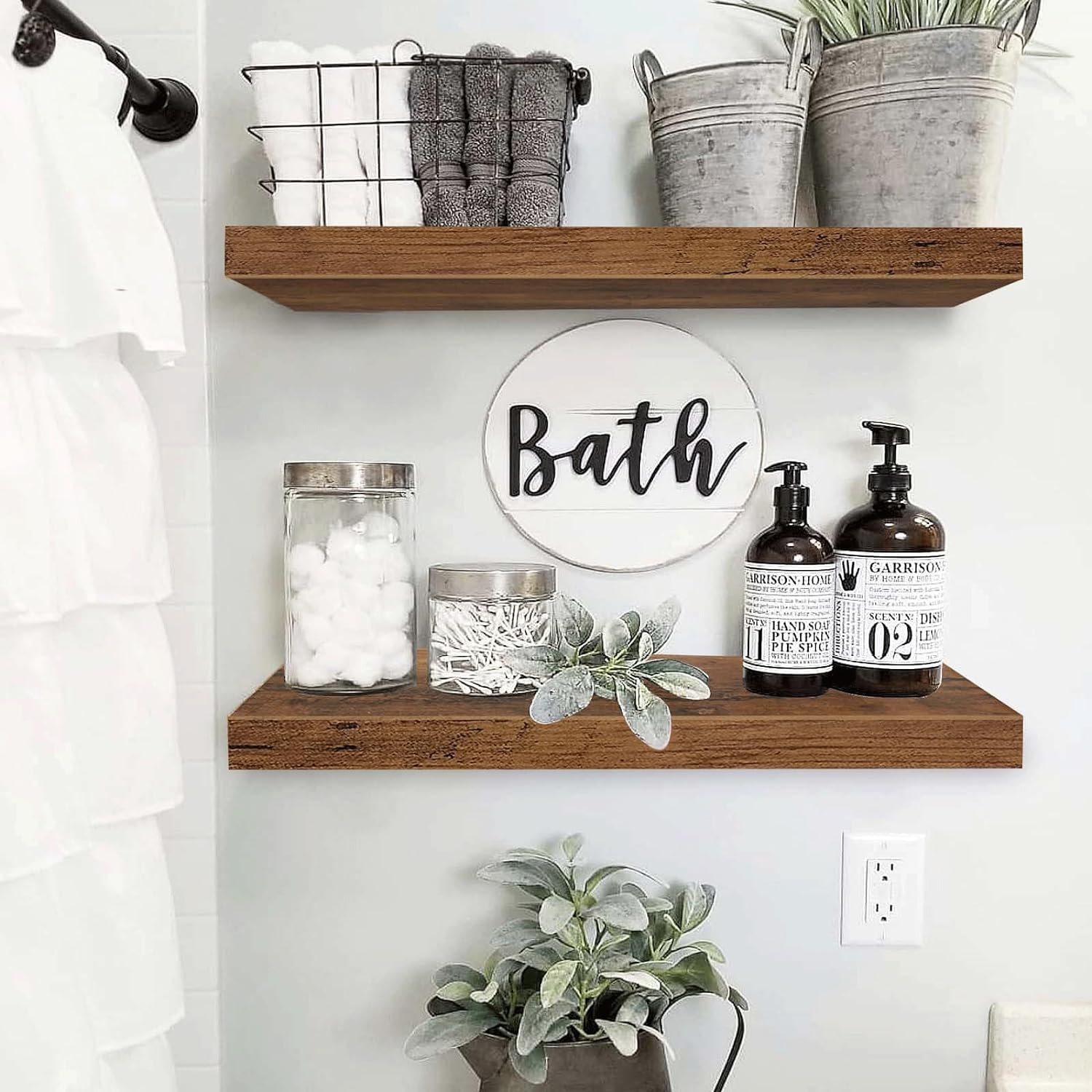 QEEIG Floating Shelves for Wall 23.6" Long - Wall Mounted Shelf Bathroom Kitchen Living Room Bedroom Farmhouse Home Decor Display Bookshelf Large 23.6 x 9.3 inch Set of 2, Rustic Brown (008-60BN) 23.6" A. Brown — photo 2