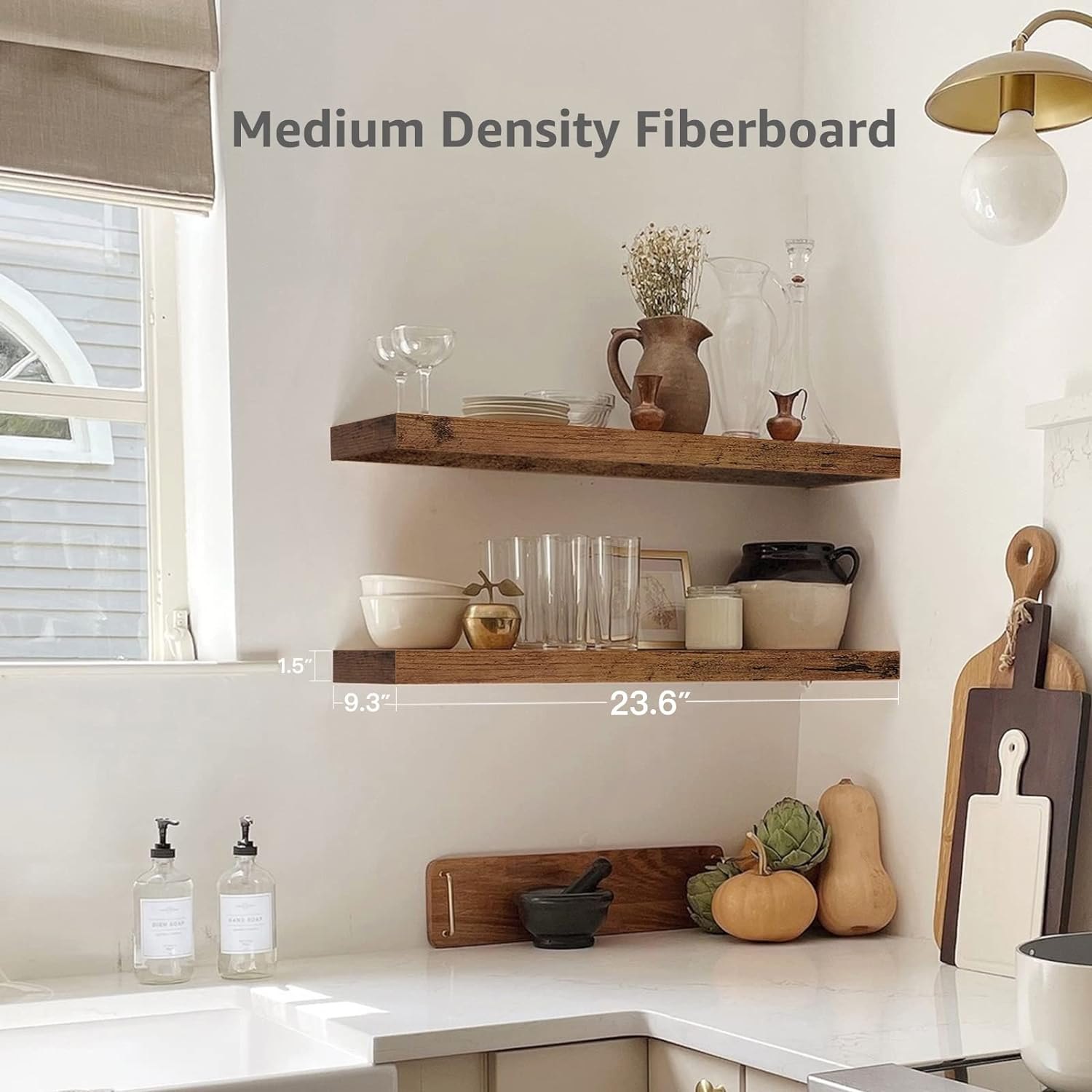 QEEIG Floating Shelves for Wall 23.6" Long - Wall Mounted Shelf Bathroom Kitchen Living Room Bedroom Farmhouse Home Decor Display Bookshelf Large 23.6 x 9.3 inch Set of 2, Rustic Brown (008-60BN) 23.6" A. Brown — photo 3