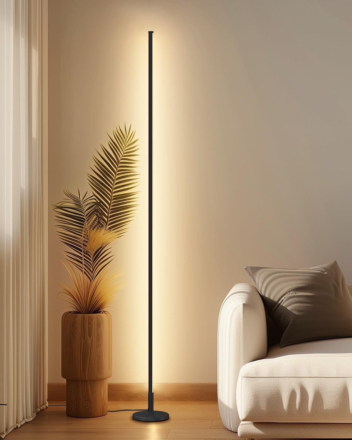 TACAHE Minimalist Corner Floor Lamp - 2700K- 6500K Dimmable LED Night Light - Modern Standing Mood Lamp with Remote Control for Living Room, Bedroom - 57" 12W - Black - 1Pack