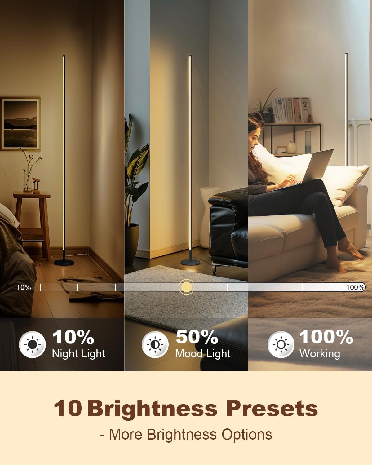 TACAHE Minimalist Corner Floor Lamp - 2700K- 6500K Dimmable LED Night Light - Modern Standing Mood Lamp with Remote Control for Living Room, Bedroom - 57" 12W - Black - 1Pack — photo 5