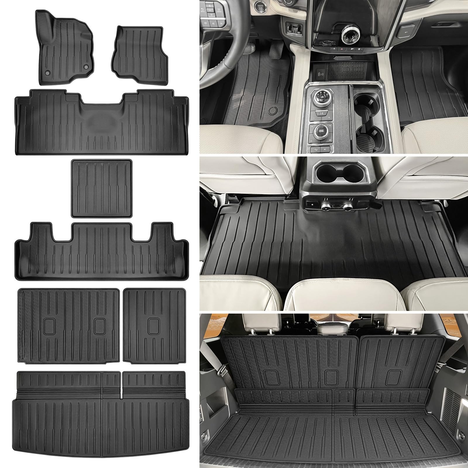 Cargo Mat Floor Mat Fit for Ford Expedition 2018- 2024 7-Seater Floor Liner Cargo Liner Backseat Protector for 2024 Expedition Accessories (Cargo+Floor+Seatback Mat, 18-24 Expedition 7- Seater)