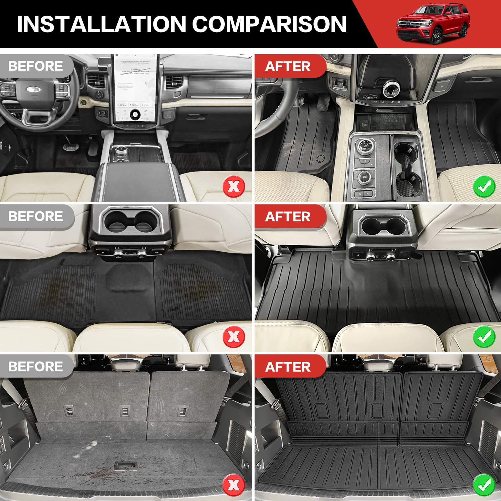 Cargo Mat Floor Mat Fit for Ford Expedition 2018- 2024 7-Seater Floor Liner Cargo Liner Backseat Protector for 2024 Expedition Accessories (Cargo+Floor+Seatback Mat, 18-24 Expedition 7- Seater) — photo 2