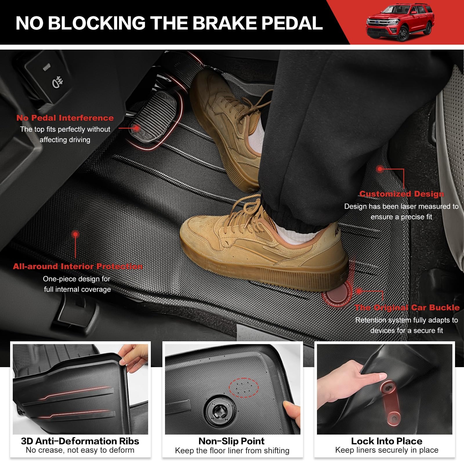 Cargo Mat Floor Mat Fit for Ford Expedition 2018- 2024 7-Seater Floor Liner Cargo Liner Backseat Protector for 2024 Expedition Accessories (Cargo+Floor+Seatback Mat, 18-24 Expedition 7- Seater) — photo 3