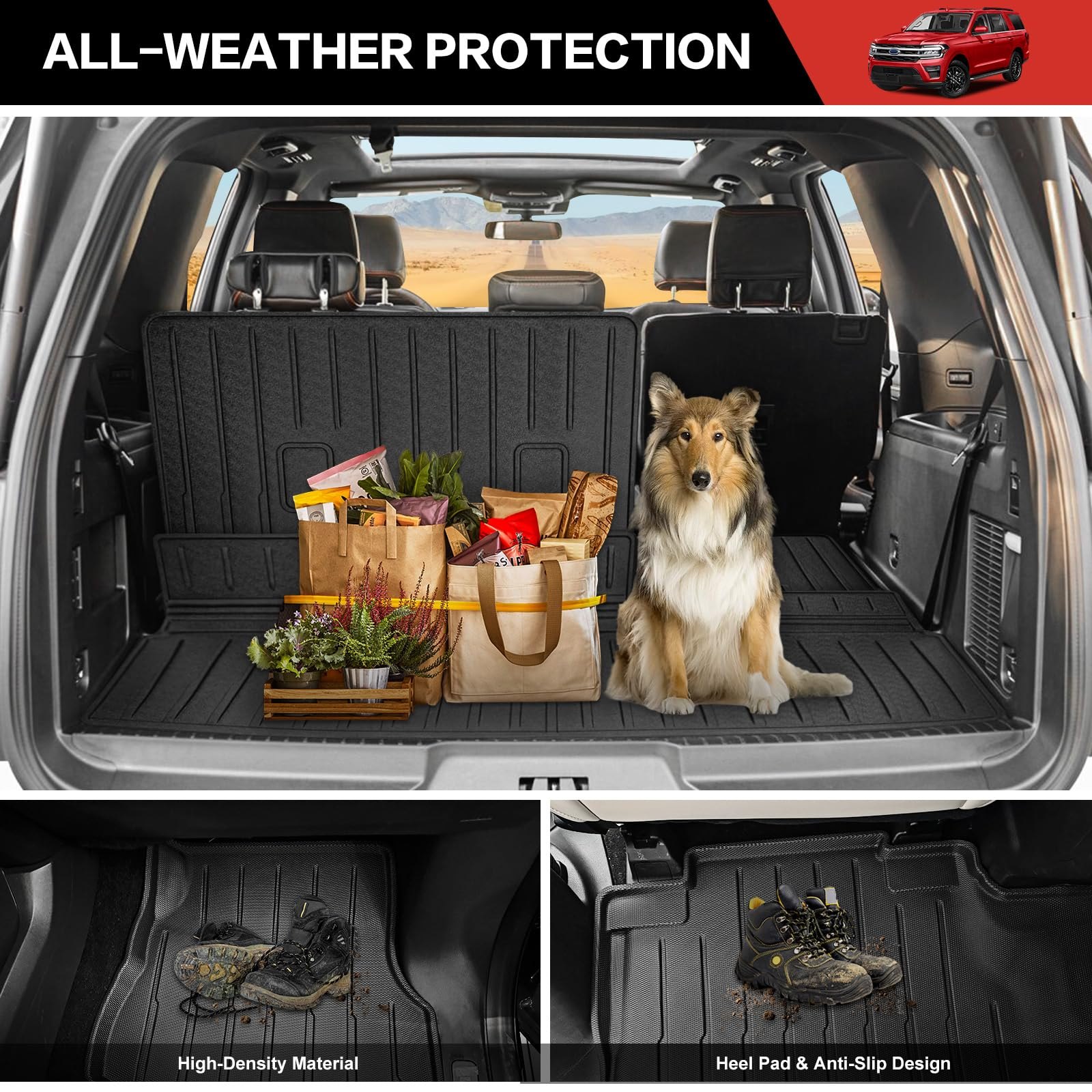 Cargo Mat Floor Mat Fit for Ford Expedition 2018- 2024 7-Seater Floor Liner Cargo Liner Backseat Protector for 2024 Expedition Accessories (Cargo+Floor+Seatback Mat, 18-24 Expedition 7- Seater) — photo 4
