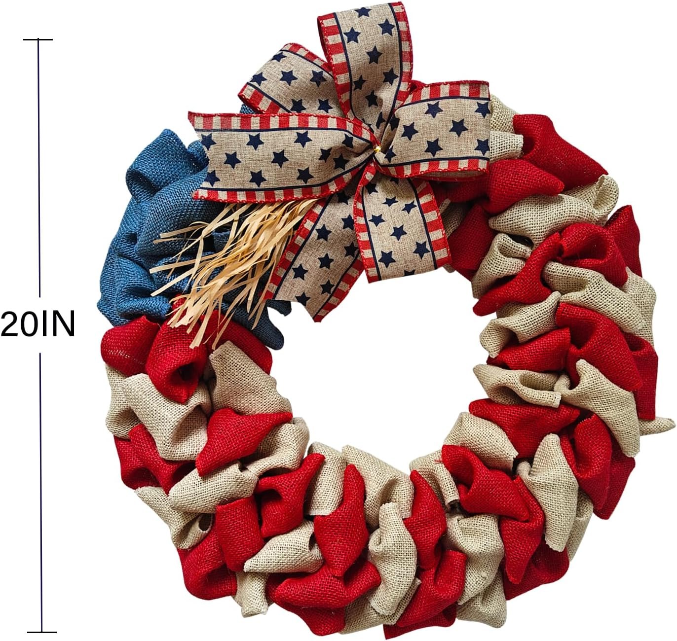 20 Inch 4th of July Wreaths Patriotic Wreaths for Front Door Red White and Blue Wreath — photo 4