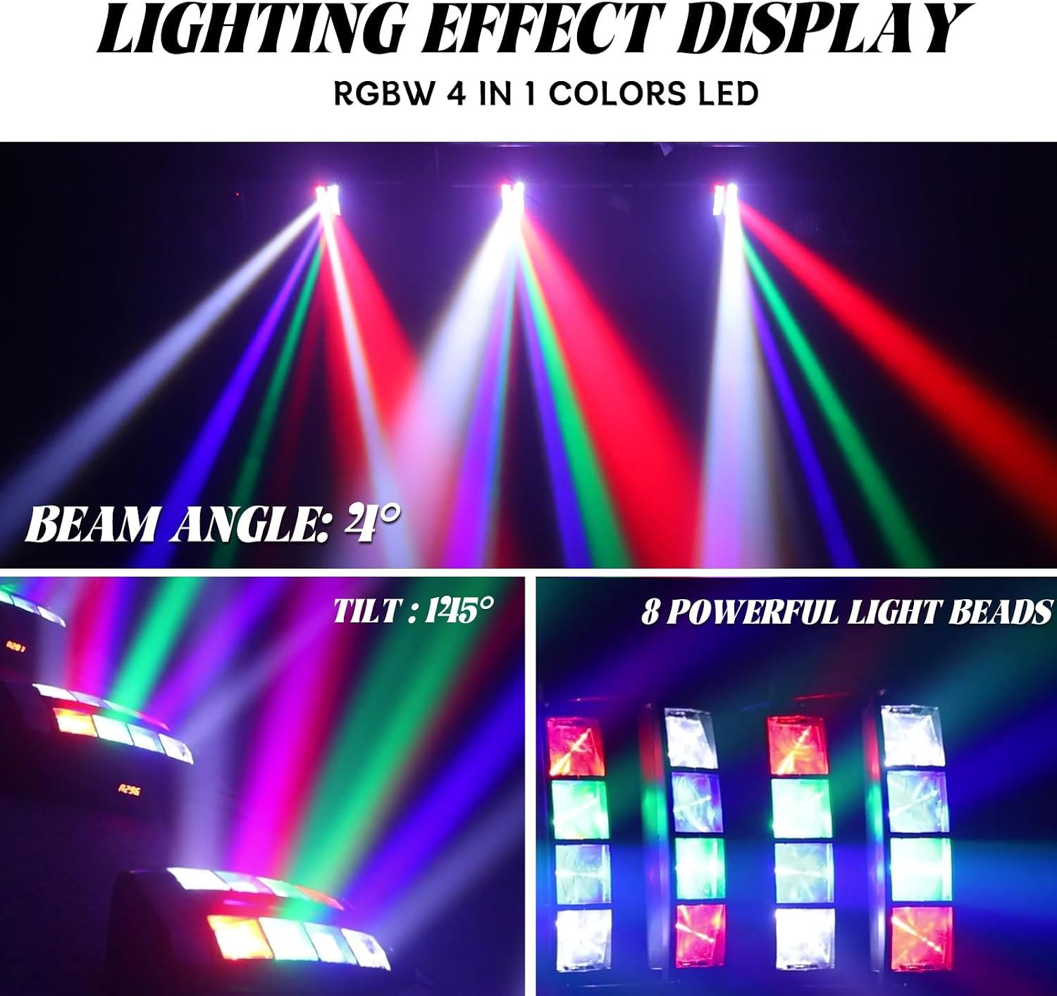 Mini Spider Moving Head Light 8x5W Beam LED Stage Lights RGBW Sound Activated DMX-512 Control for DJ Party Bar Disco Show Wedding Event Stage Lighting PM