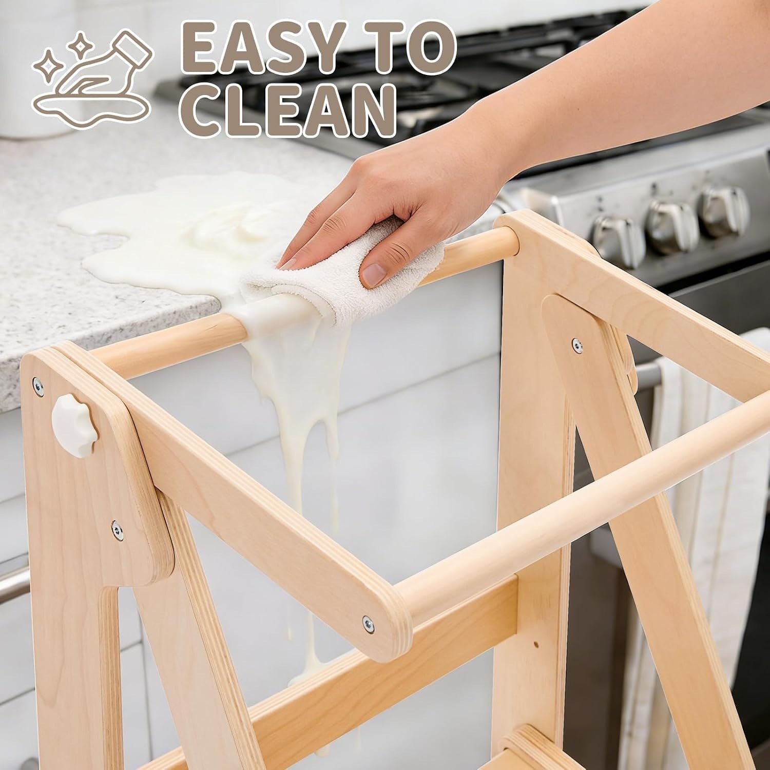 Foldable Toddler Learning Standing Tower, WOOD CITY Montessori Kitchen Step Stool Helper with 3 Adjustable Heights Learning Kitchen Tower (Natural) PM — photo 7