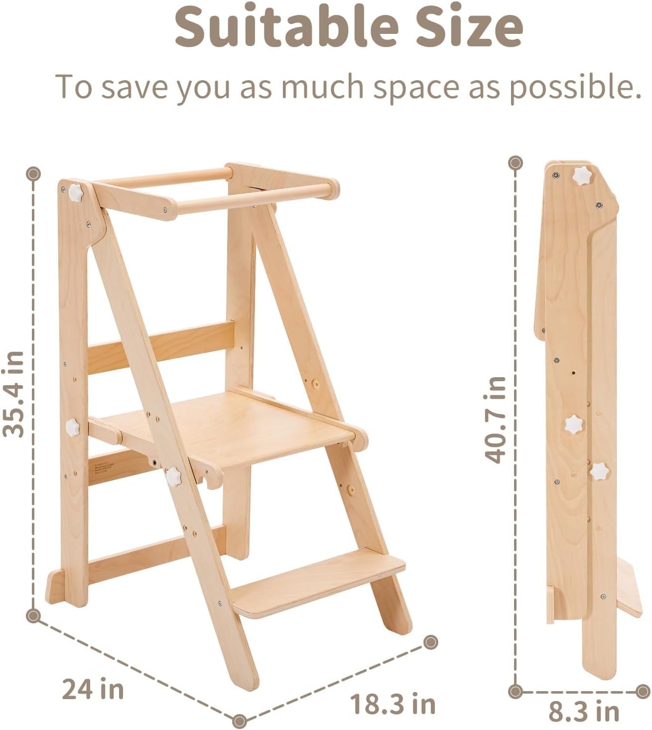 Foldable Toddler Learning Standing Tower, WOOD CITY Montessori Kitchen Step Stool Helper with 3 Adjustable Heights Learning Kitchen Tower (Natural) PM — photo 9