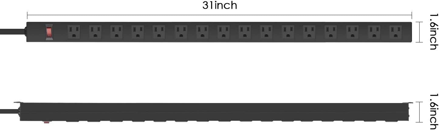 Metal Wall Mount Power Strip, Mountable Power Outlet, Aluminum Alloy Mount Power Socket with Switch, 6 FT SJT 3/C 14AWG Power Cord, 15A 125V S 1875W (16 Outlet) 16 Outlets 6 ft — photo 2