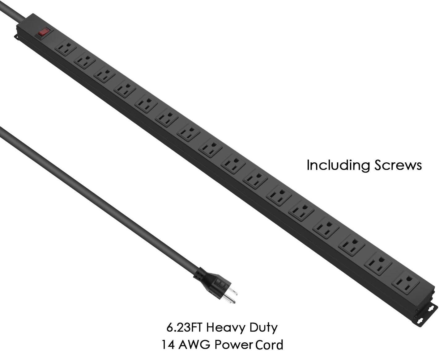 Metal Wall Mount Power Strip, Mountable Power Outlet, Aluminum Alloy Mount Power Socket with Switch, 6 FT SJT 3/C 14AWG Power Cord, 15A 125V S 1875W (16 Outlet) 16 Outlets 6 ft — photo 4