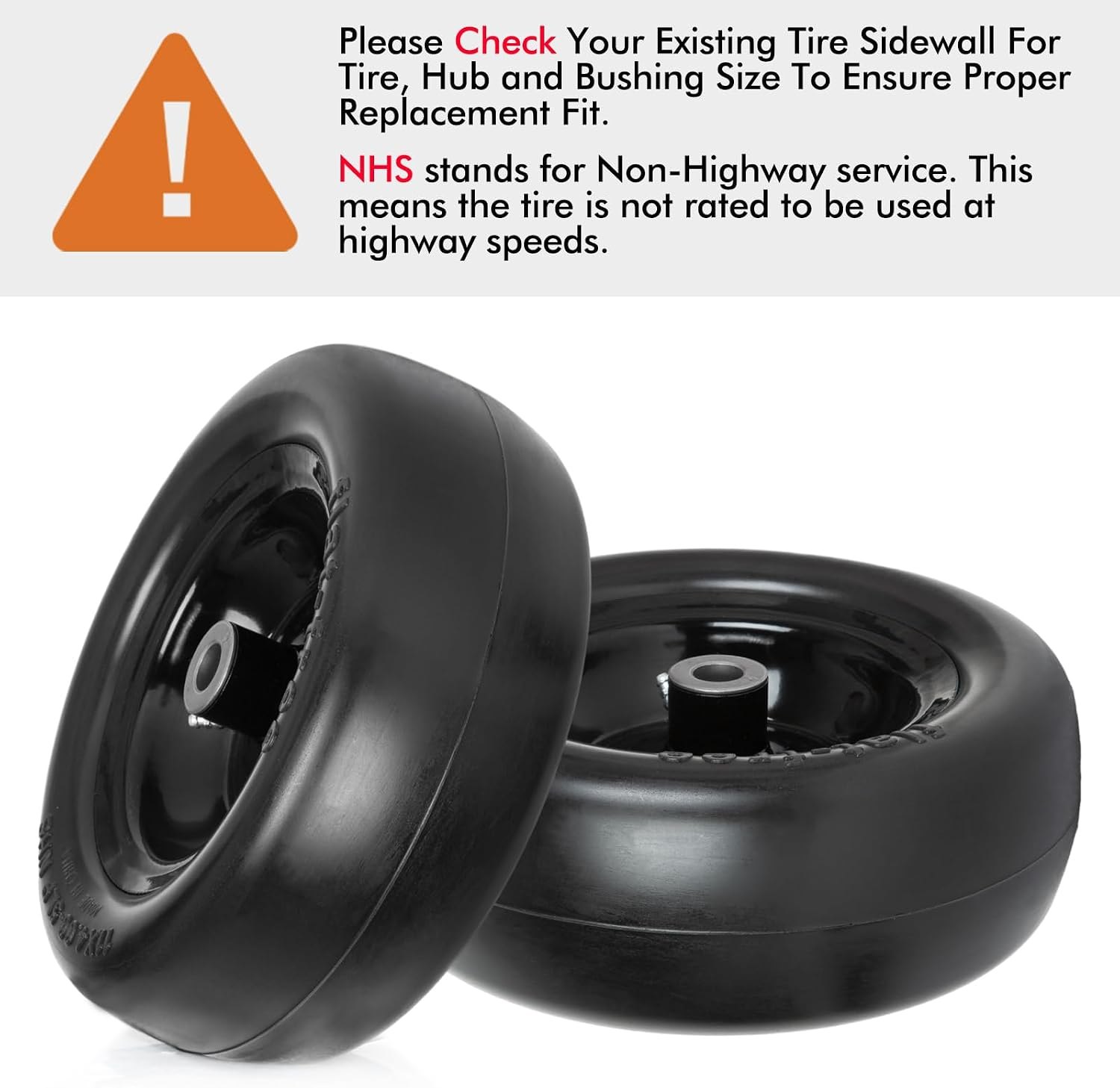 2 Pack 11x4.00-5 Flat Free Lawn Mower Tire and Wheel Assembly Universal Fit, Smooth Tread, 3/4", 5/8" & 1/2" Bushing, 3.4", 4", 4.5" & 5" Centered Hub for Zero Turn Lawn Mowers 11x4-5 Flat Free Tire with Rim Black PM — photo 6