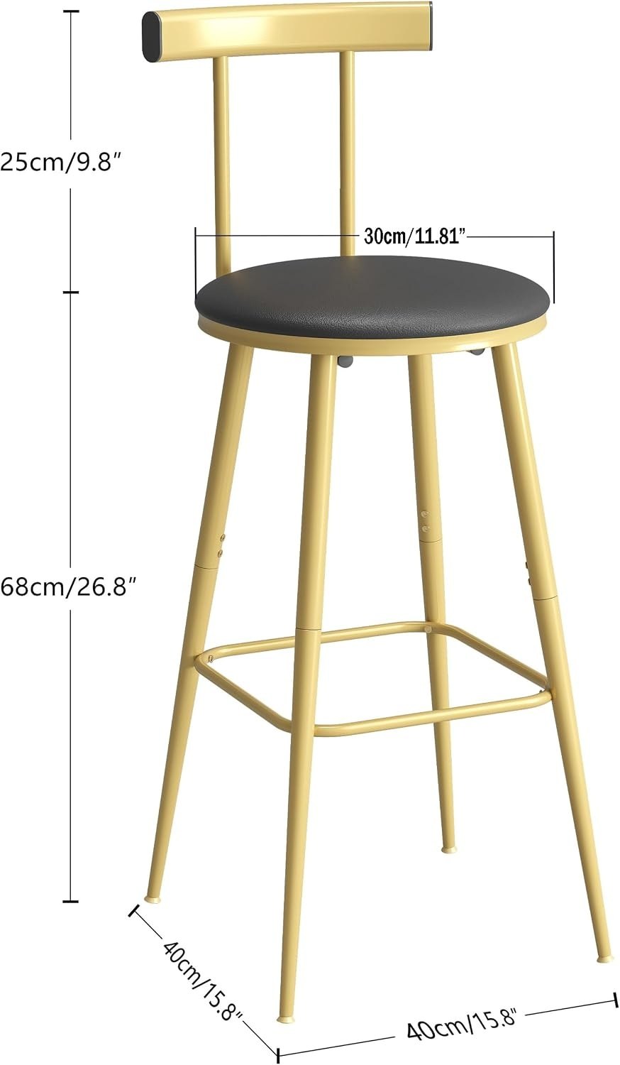 Bar Stools, Set of 2 High Kitchen Barstools, Bar Chairs with Backrest and Footrest, Industrial Counter Stools with PU Soft seat, for Kitchen, Living Room, Pub, Gold Color BS-012GC — photo 4
