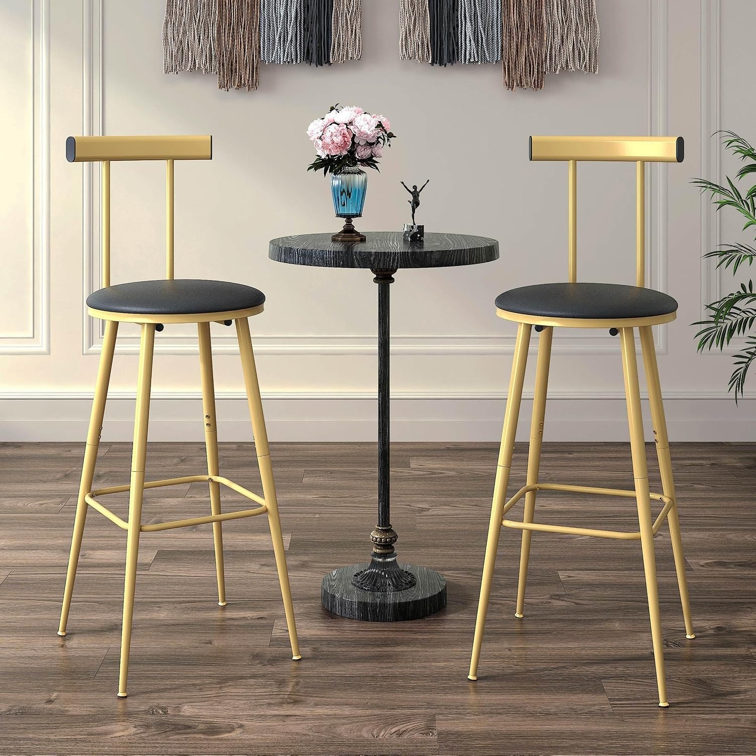 Bar Stools, Set of 2 High Kitchen Barstools, Bar Chairs with Backrest and Footrest, Industrial Counter Stools with PU Soft seat, for Kitchen, Living Room, Pub, Gold Color BS-012GC — photo 5