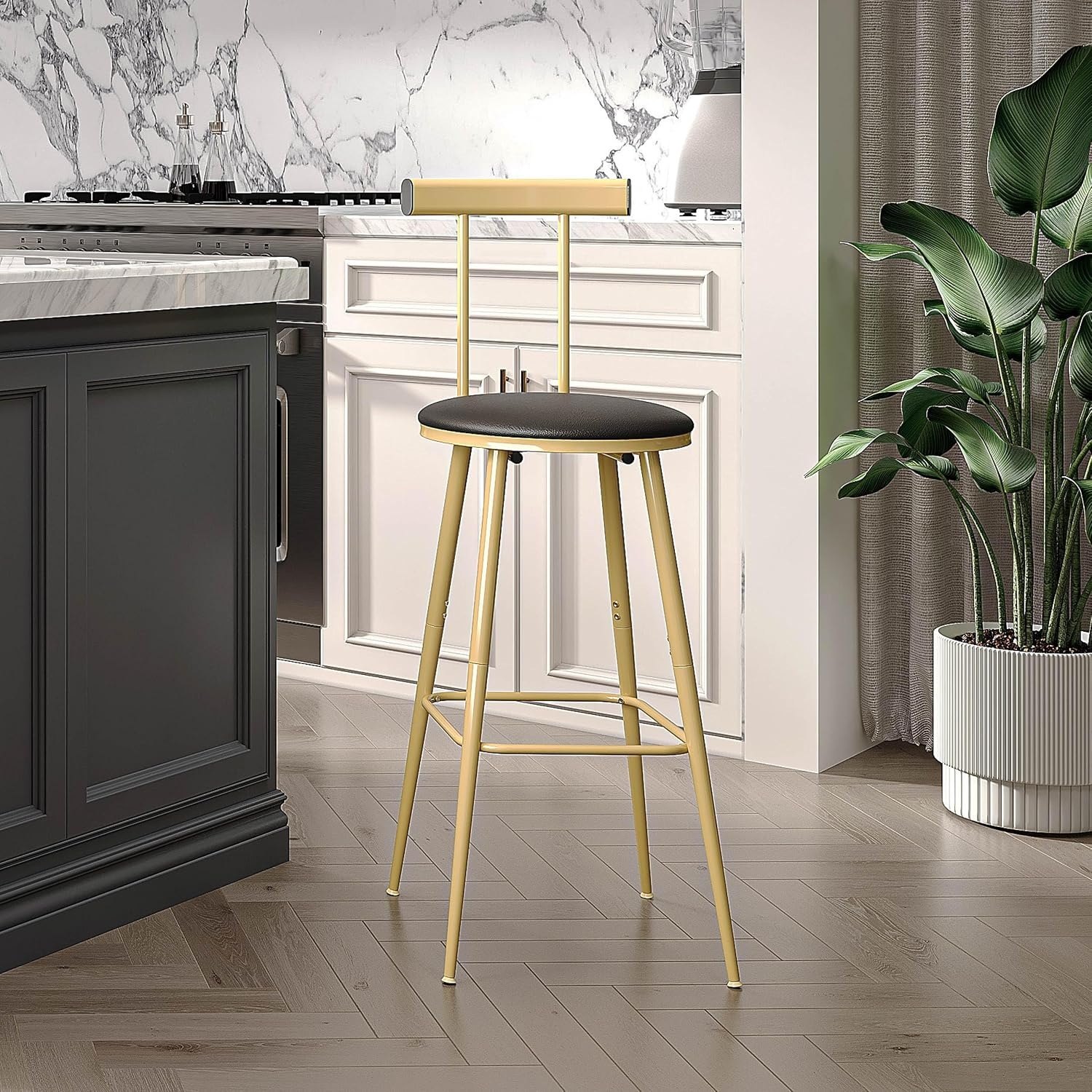 Bar Stools, Set of 2 High Kitchen Barstools, Bar Chairs with Backrest and Footrest, Industrial Counter Stools with PU Soft seat, for Kitchen, Living Room, Pub, Gold Color BS-012GC — photo 6