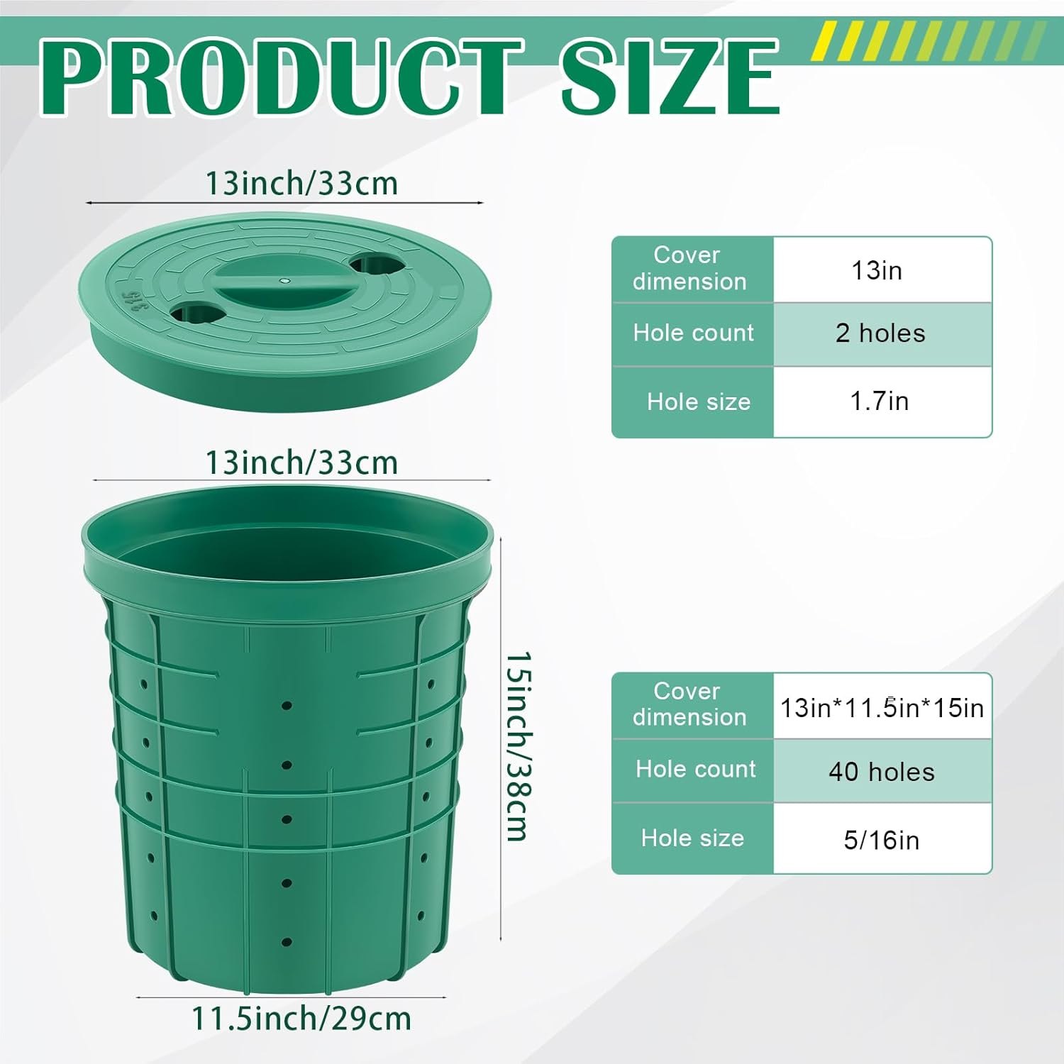 Perforated Sump Basin with Lid Sump Pump Basin Bucket with Drilled Holes for Crawl Spaces,Yards,Patios and Driveways(Green,13 x 11.4 x 15 Inch) Green 13 x 11.4 x 15 Inch