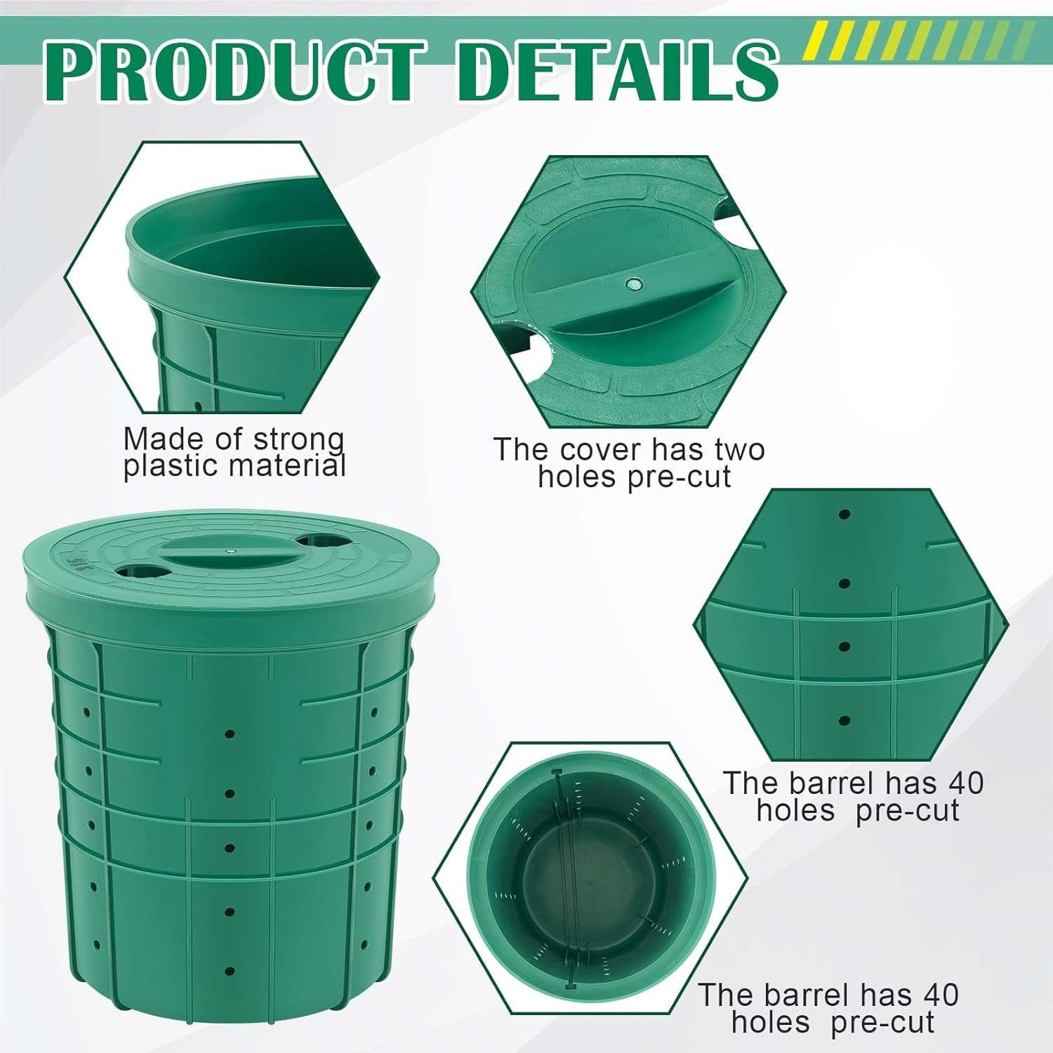 Perforated Sump Basin with Lid Sump Pump Basin Bucket with Drilled Holes for Crawl Spaces,Yards,Patios and Driveways(Green,13 x 11.4 x 15 Inch) Green 13 x 11.4 x 15 Inch — photo 2