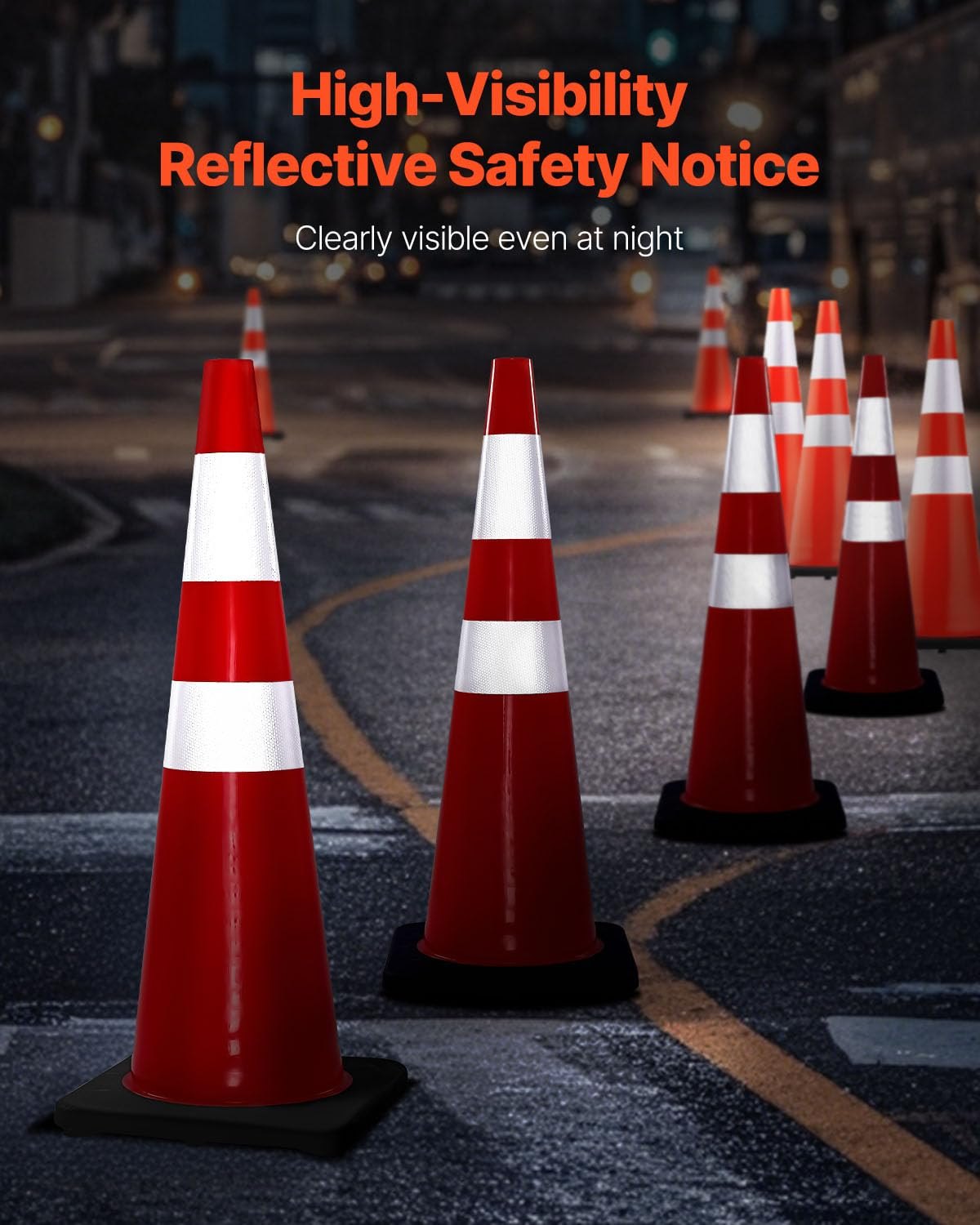 VEVOR Safety Cones, 6 Pack 36" Traffic Cones, PVC Orange Construction Cones with Reflective Collars and Black Weighted Base, for Traffic Control, Driveway Road Parking and School Improvement — photo 4