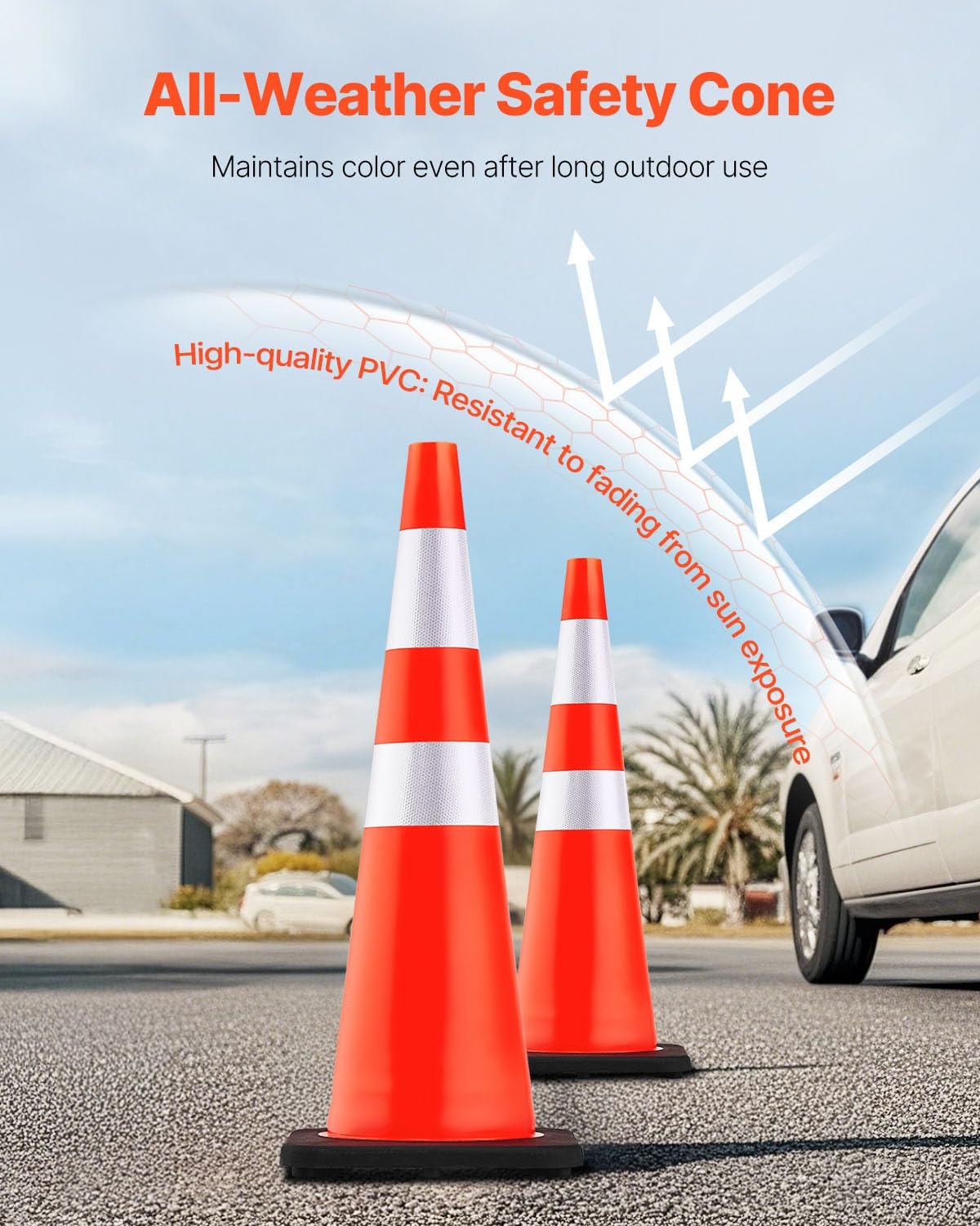 VEVOR Safety Cones, 6 Pack 36" Traffic Cones, PVC Orange Construction Cones with Reflective Collars and Black Weighted Base, for Traffic Control, Driveway Road Parking and School Improvement — photo 5