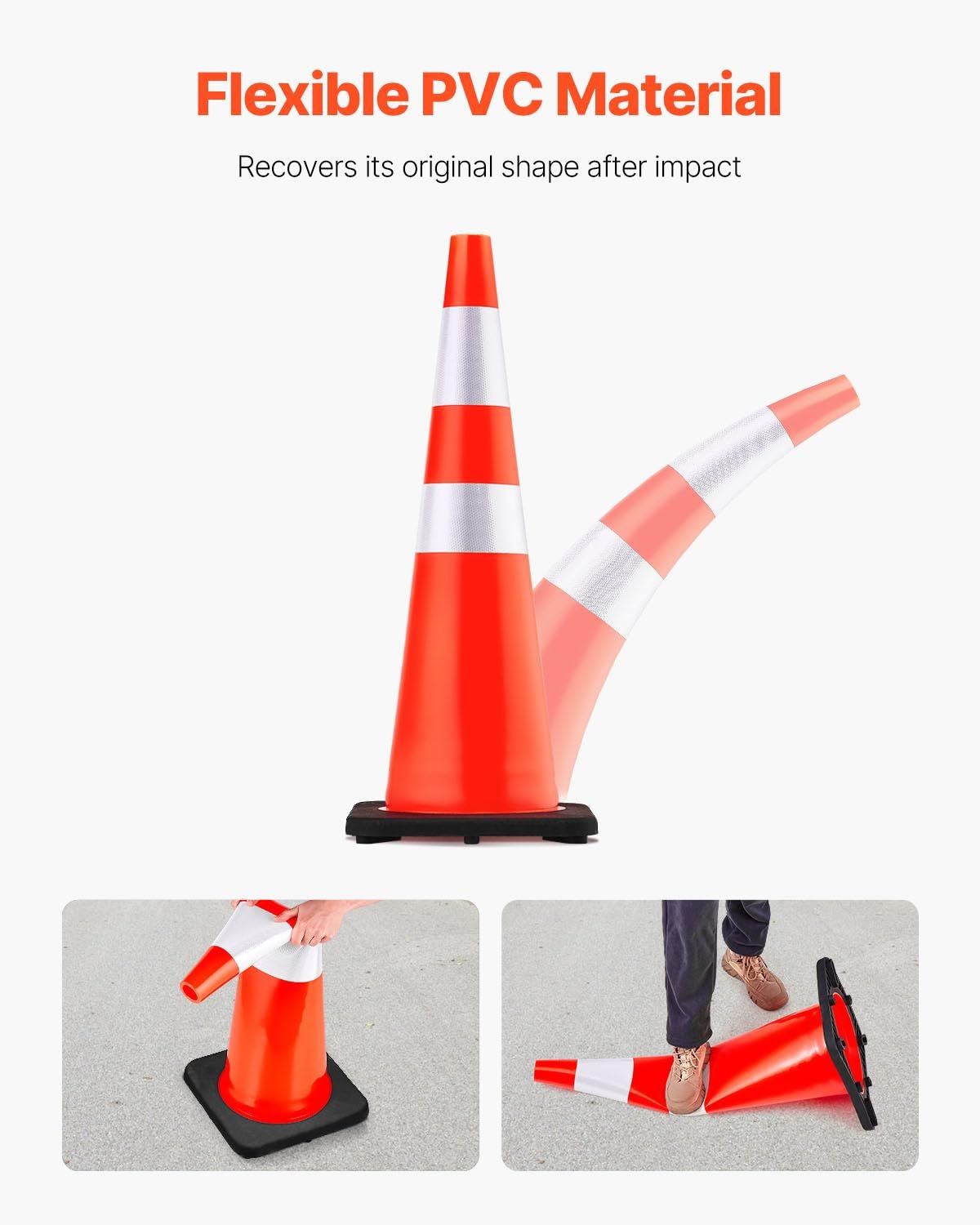 VEVOR Safety Cones, 6 Pack 36" Traffic Cones, PVC Orange Construction Cones with Reflective Collars and Black Weighted Base, for Traffic Control, Driveway Road Parking and School Improvement — photo 6