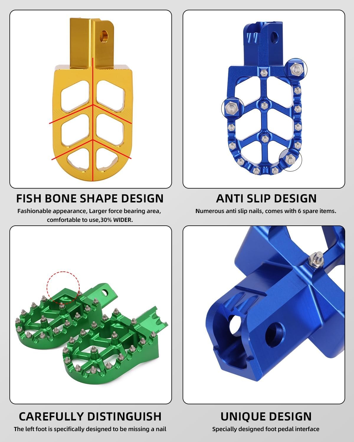 JFG RACING Dirt Bike Foot Pegs,Universal CNC Motorcycle Pit Mini Bike Pegs for KX 50 70 80 85 100 110 Tao Tao DB-X RFZ Lifan KAYO - Green — photo 3